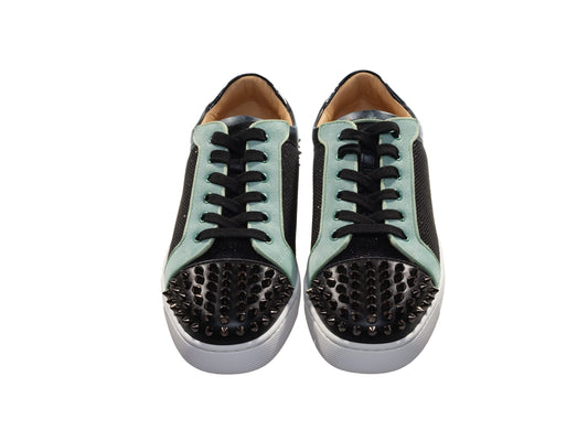 Christian Louboutin Seavaste Orlato Wohnung Low Top Kontrast Farbe Nieten Turnschuhe