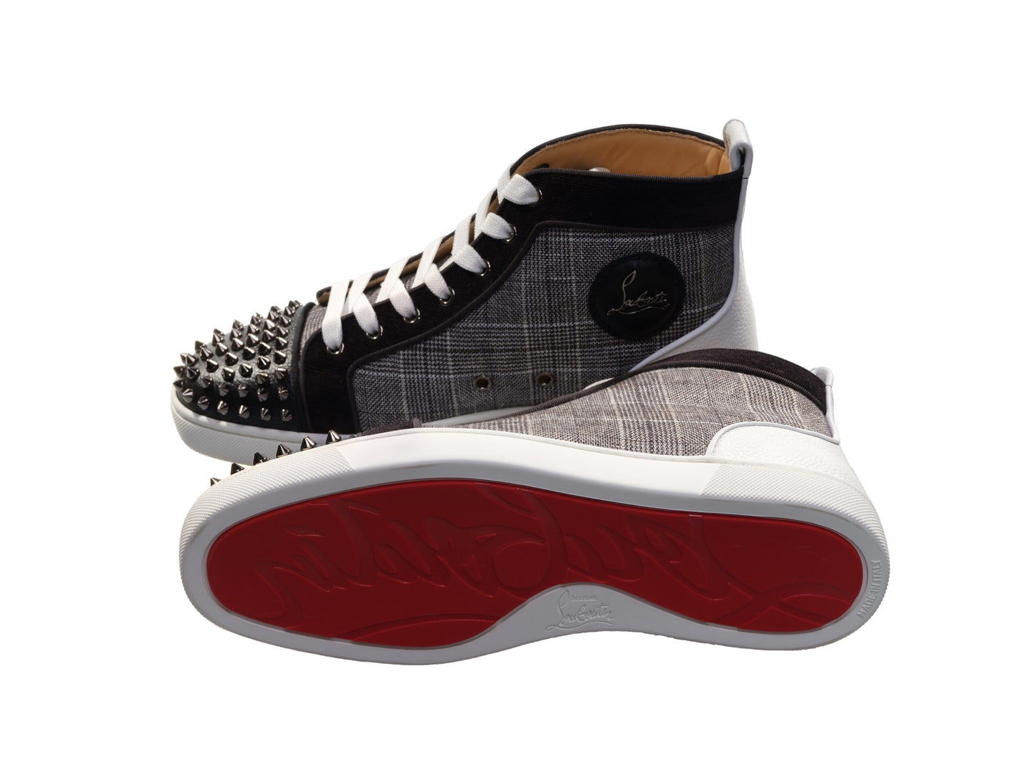 Christian Louboutin Lou Spikes Orlato Flache Kontrast und Nieten High Top Sneakers