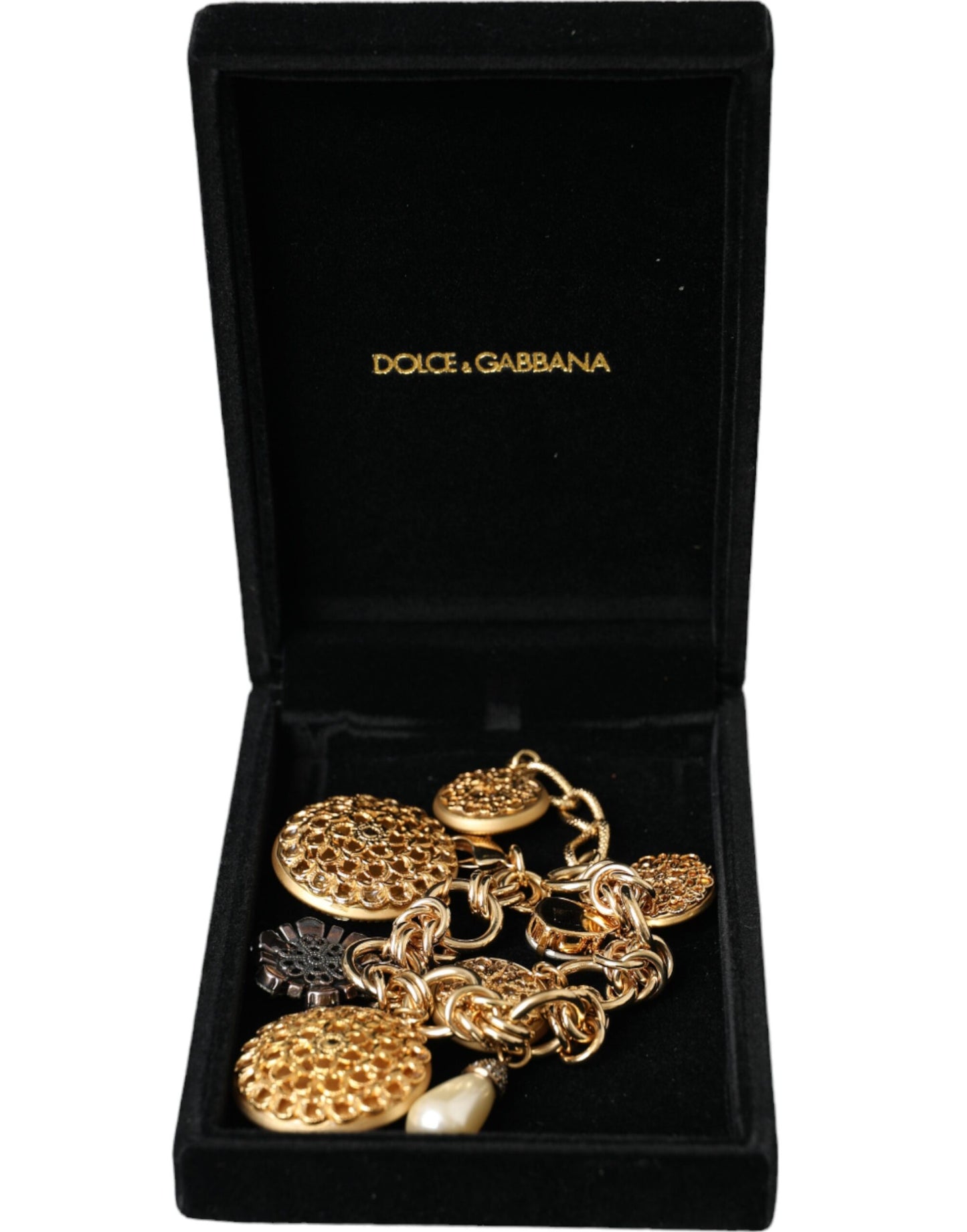 Dolce & Gabbana Gold Tone Messing Kette Kristall Frauen Armband