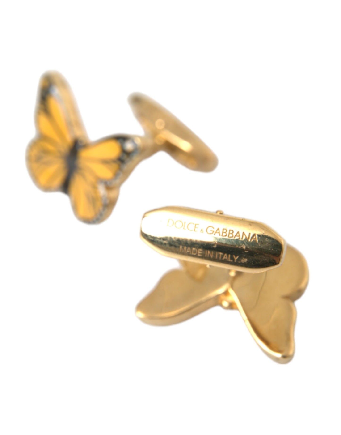 Dolce & Gabbana Gold-Ton Messing Schmetterling Emaille Männer Manschettenknopf