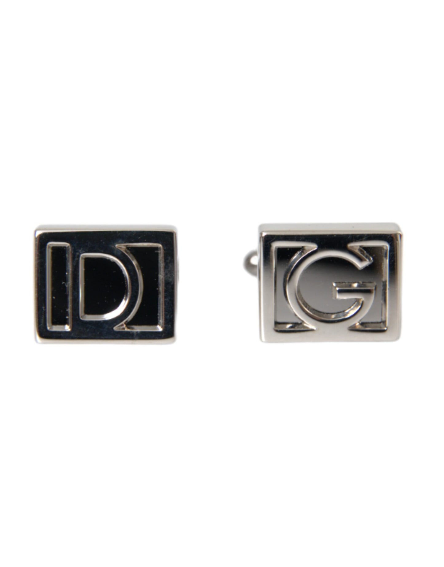 Dolce & Gabbana Versilberte Metall Messing DG Logo Pin Manschettenknöpfe