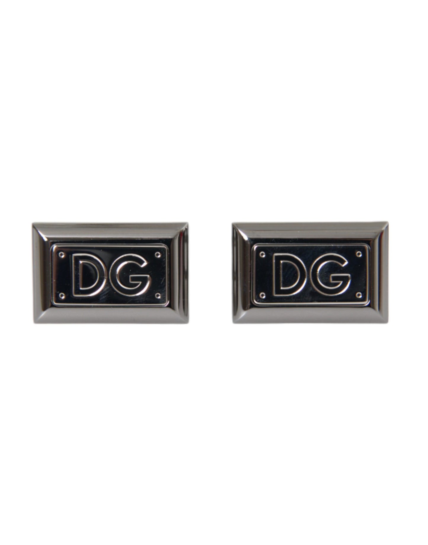 Dolce & Gabbana Versilberte Metall Messing DG Logo Pin Manschettenknöpfe