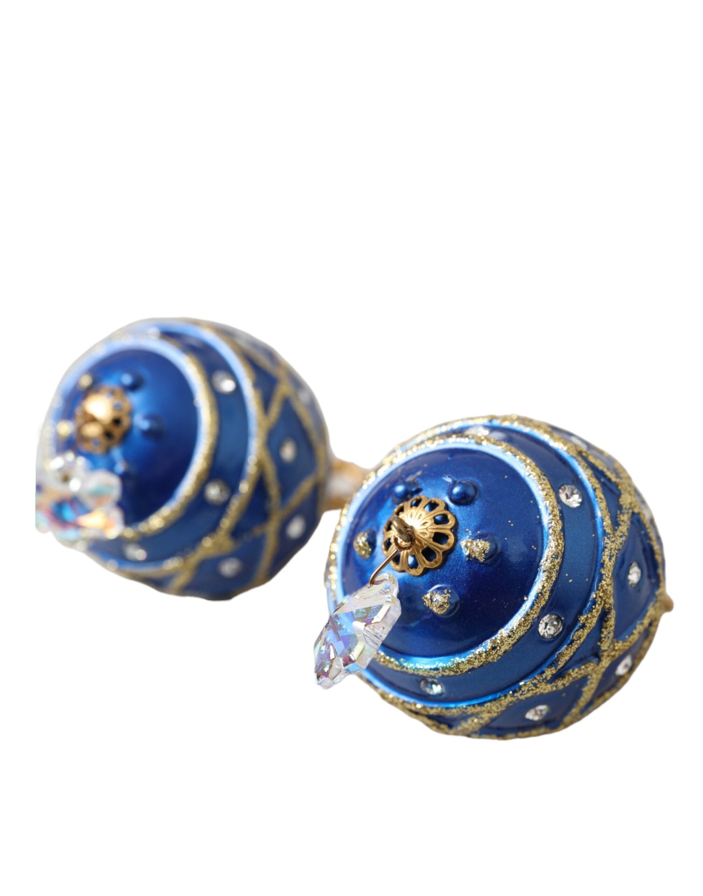 Dolce & Gabbana Gold Messing Blau Dangle Weihnachten Ball Crystal Clip auf Ohrringe