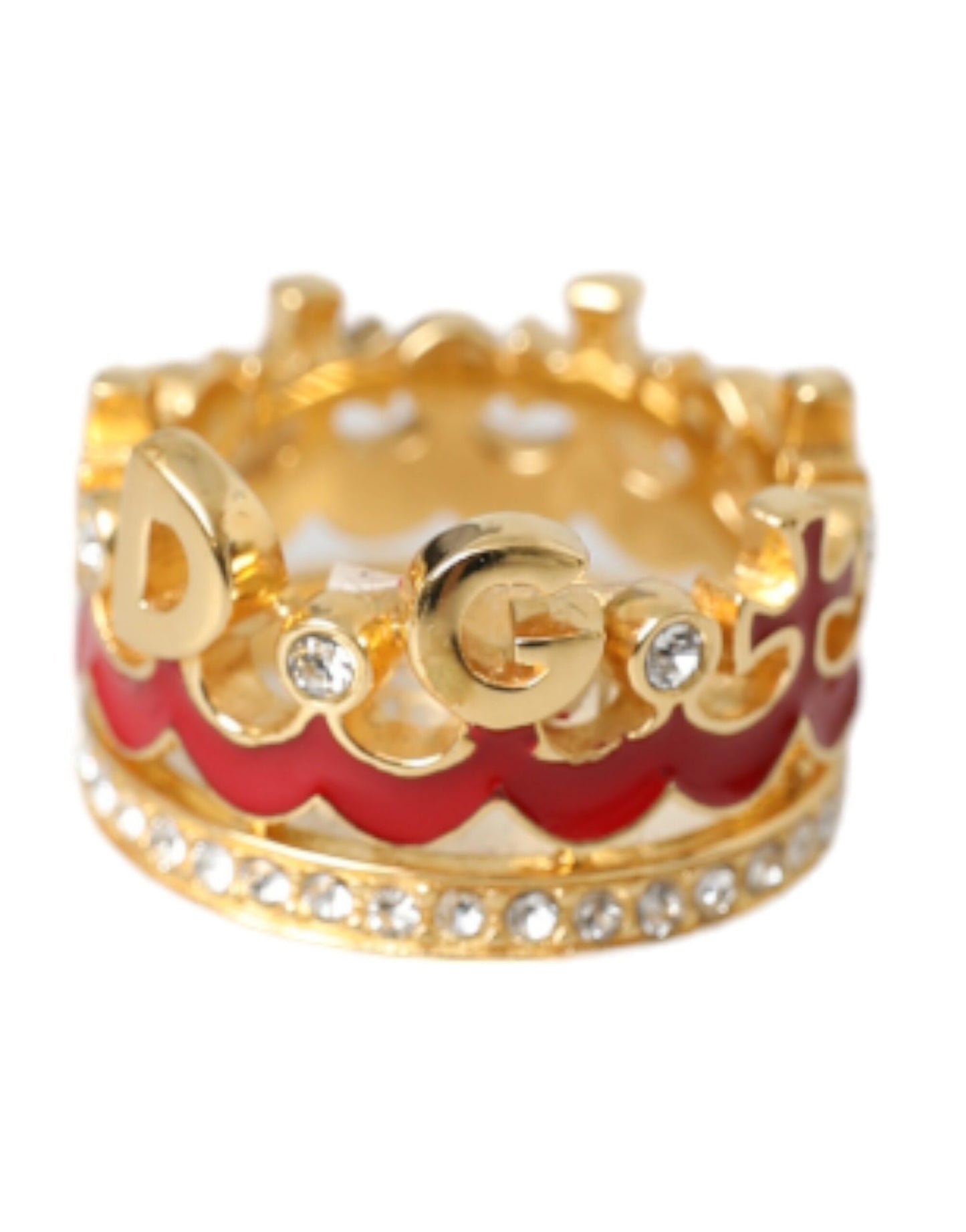 Dolce & Gabbana Goldfarbener Messing-Kristall-Emaille DG CROWN Statement-Ring