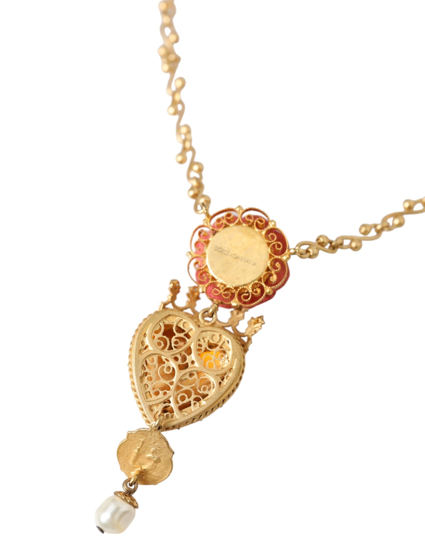 Dolce & Gabbana GoldmessingKette Heiliges Herz Rose Kristall Charme Halskette