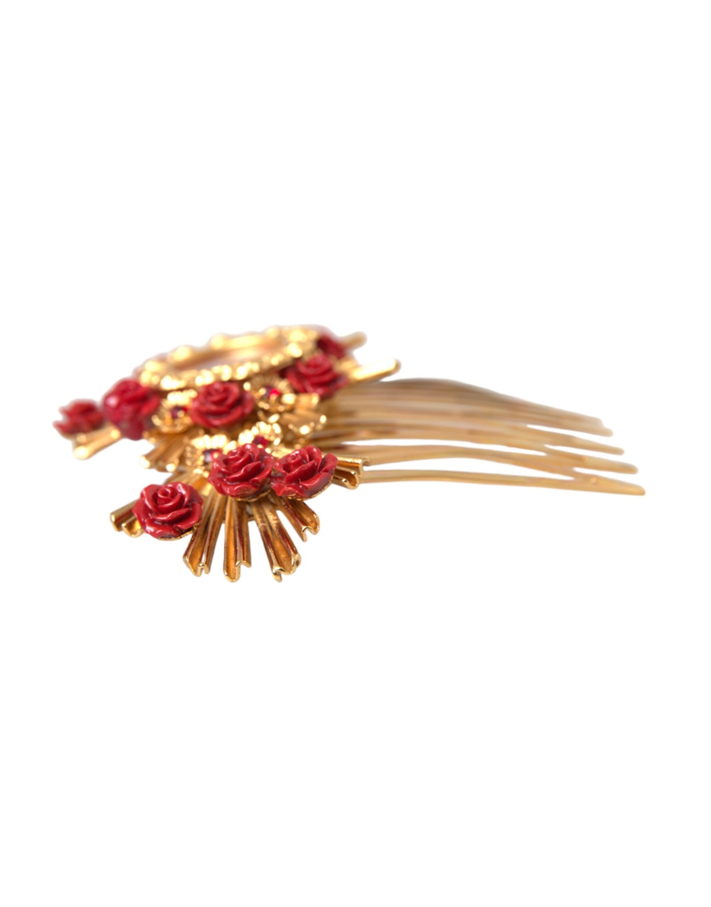 Dolce & Gabbana Gold Messing Kristall Herz Floral Haarkamm