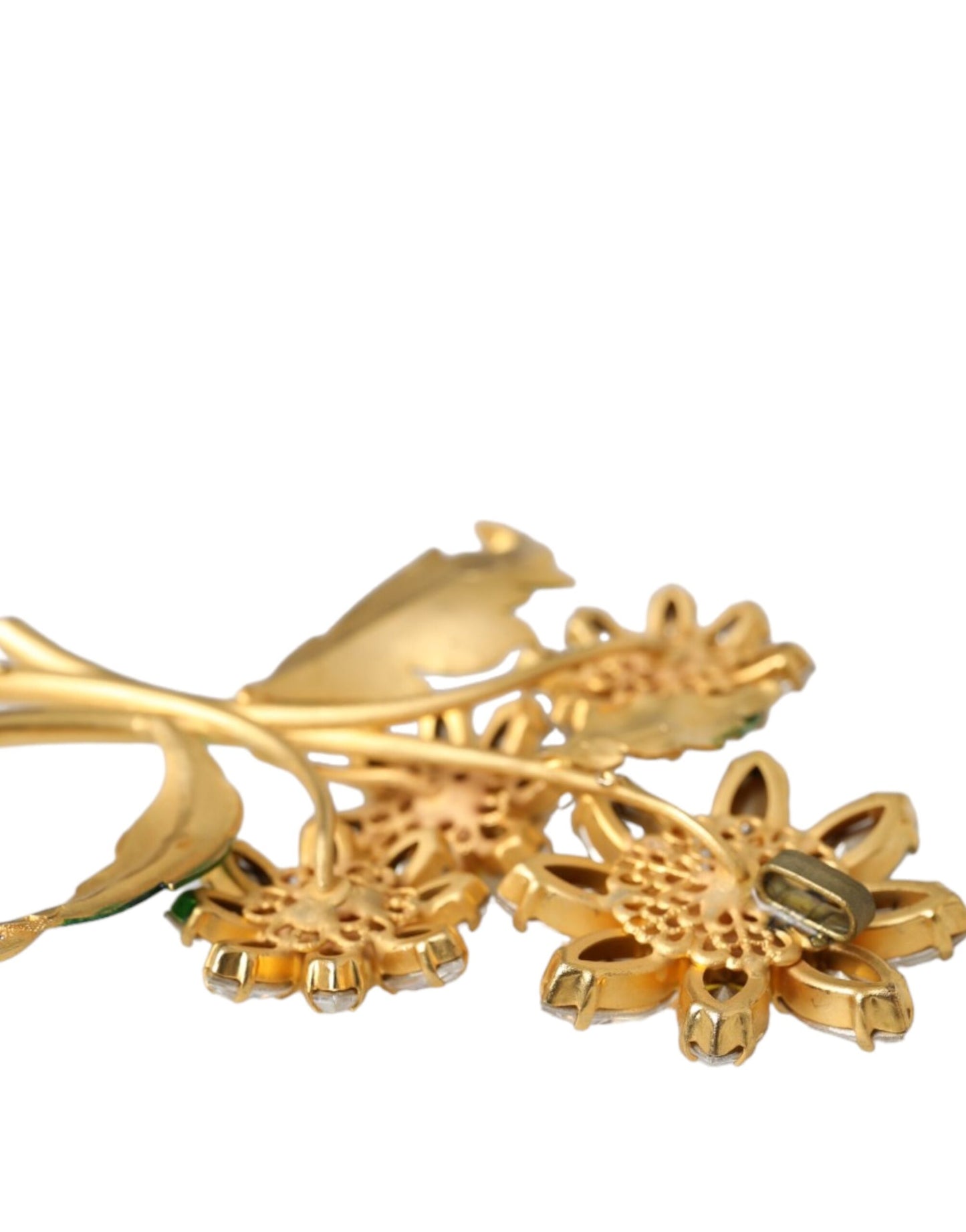 Dolce & Gabbana Gold Gelb Grün Filigran Blume Kristalle Brosche Pin