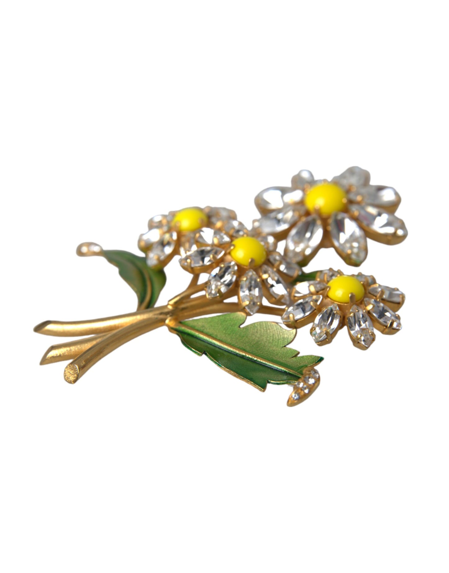 Dolce & Gabbana Gold Gelb Grün Filigran Blume Kristalle Brosche Pin