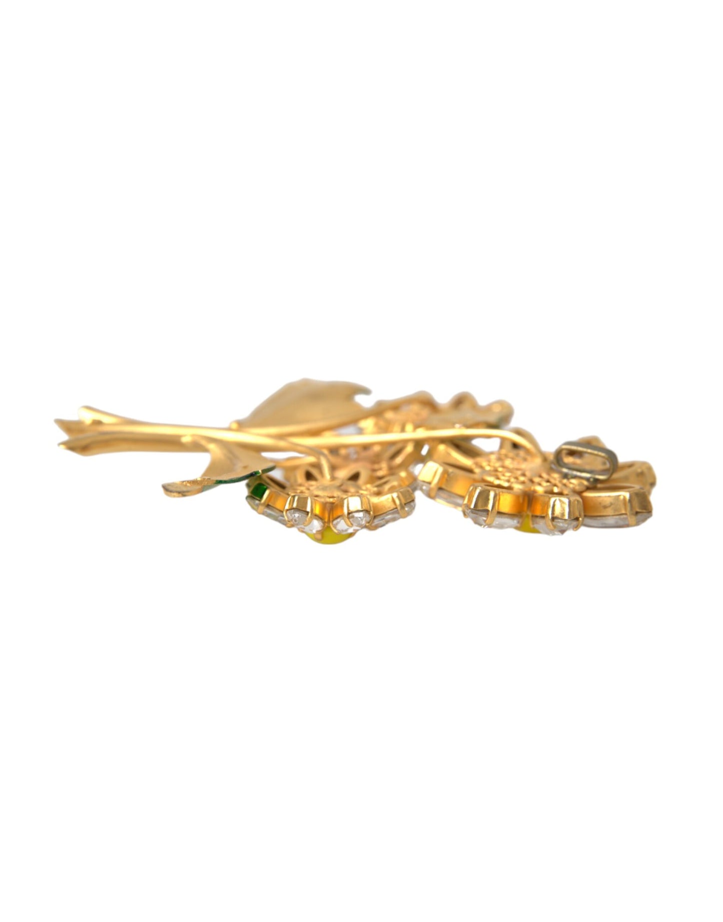 Dolce & Gabbana Gold Gelb Grün Filigran Blume Kristalle Brosche Pin