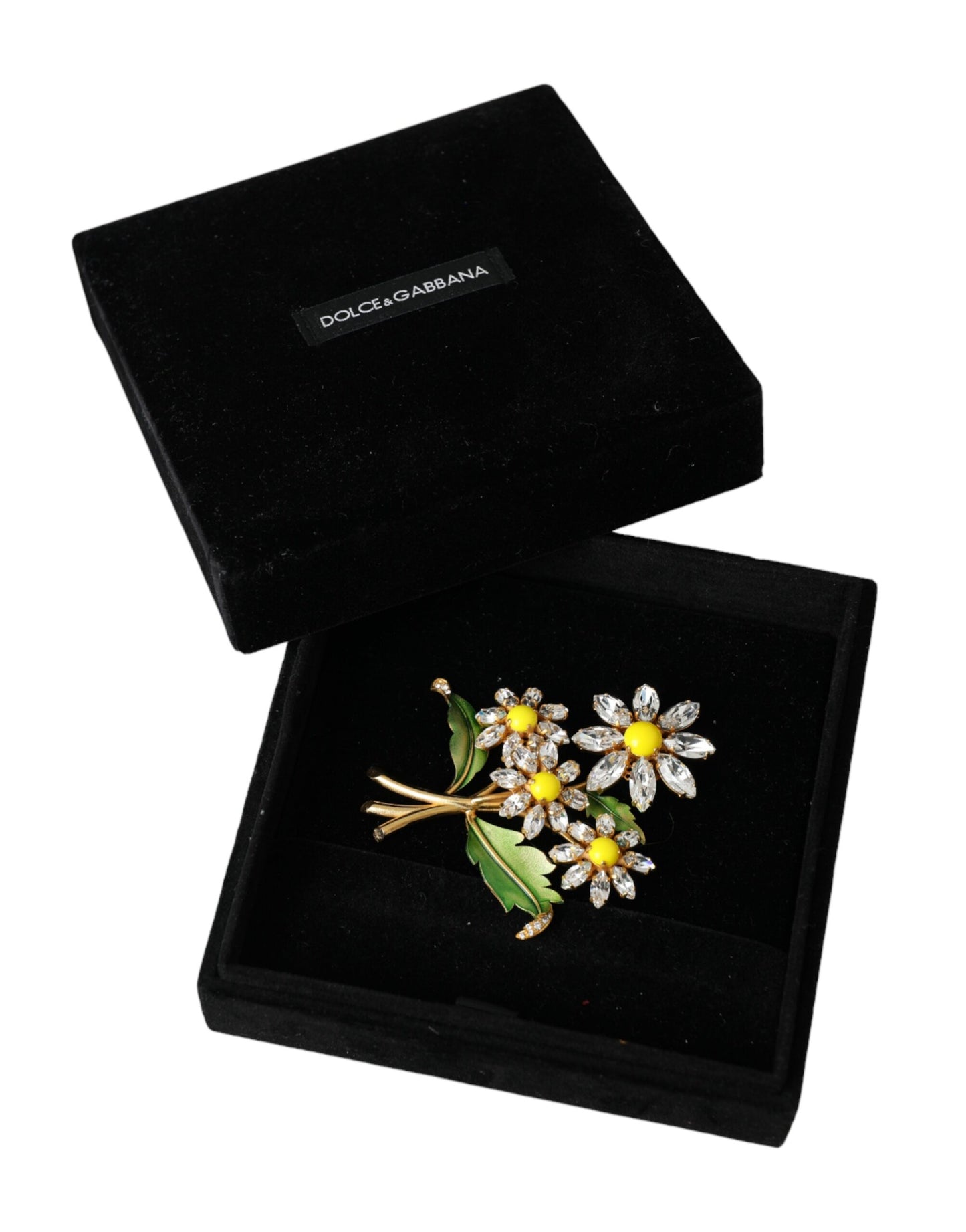 Dolce & Gabbana Gold Gelb Grün Filigran Blume Kristalle Brosche Pin