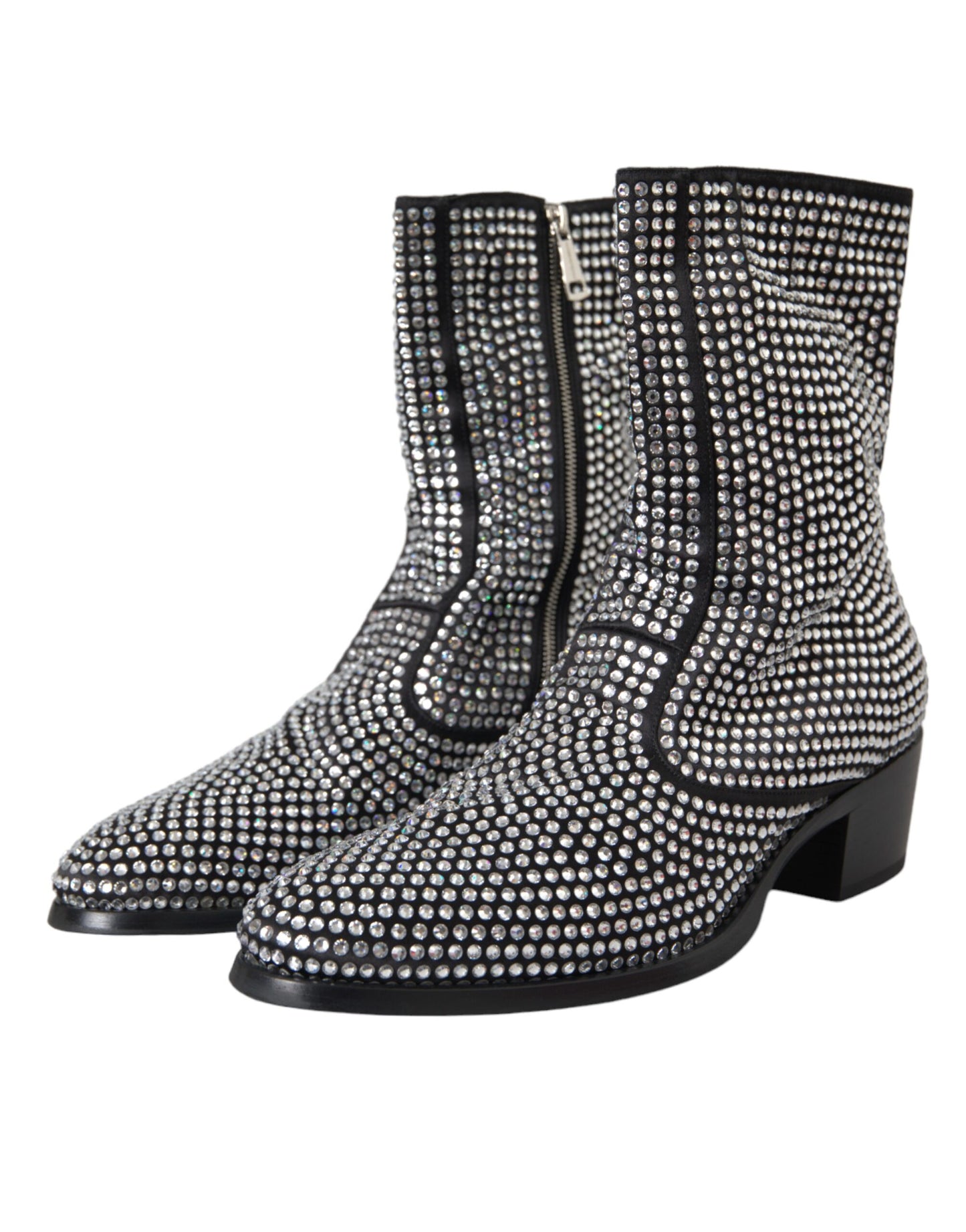 Dolce & Gabbana Schwarz Strass Kristall Chelsea Stiefel Schuhe