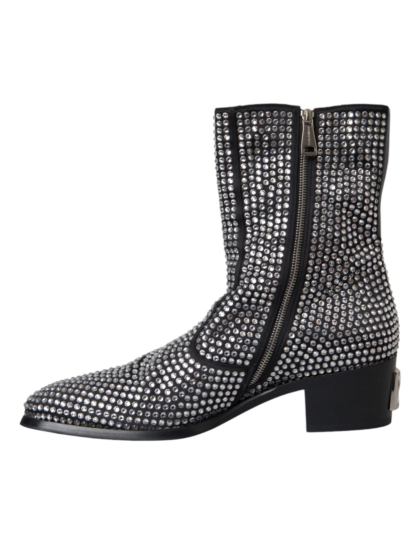 Dolce & Gabbana Schwarz Strass Kristall Chelsea Stiefel Schuhe