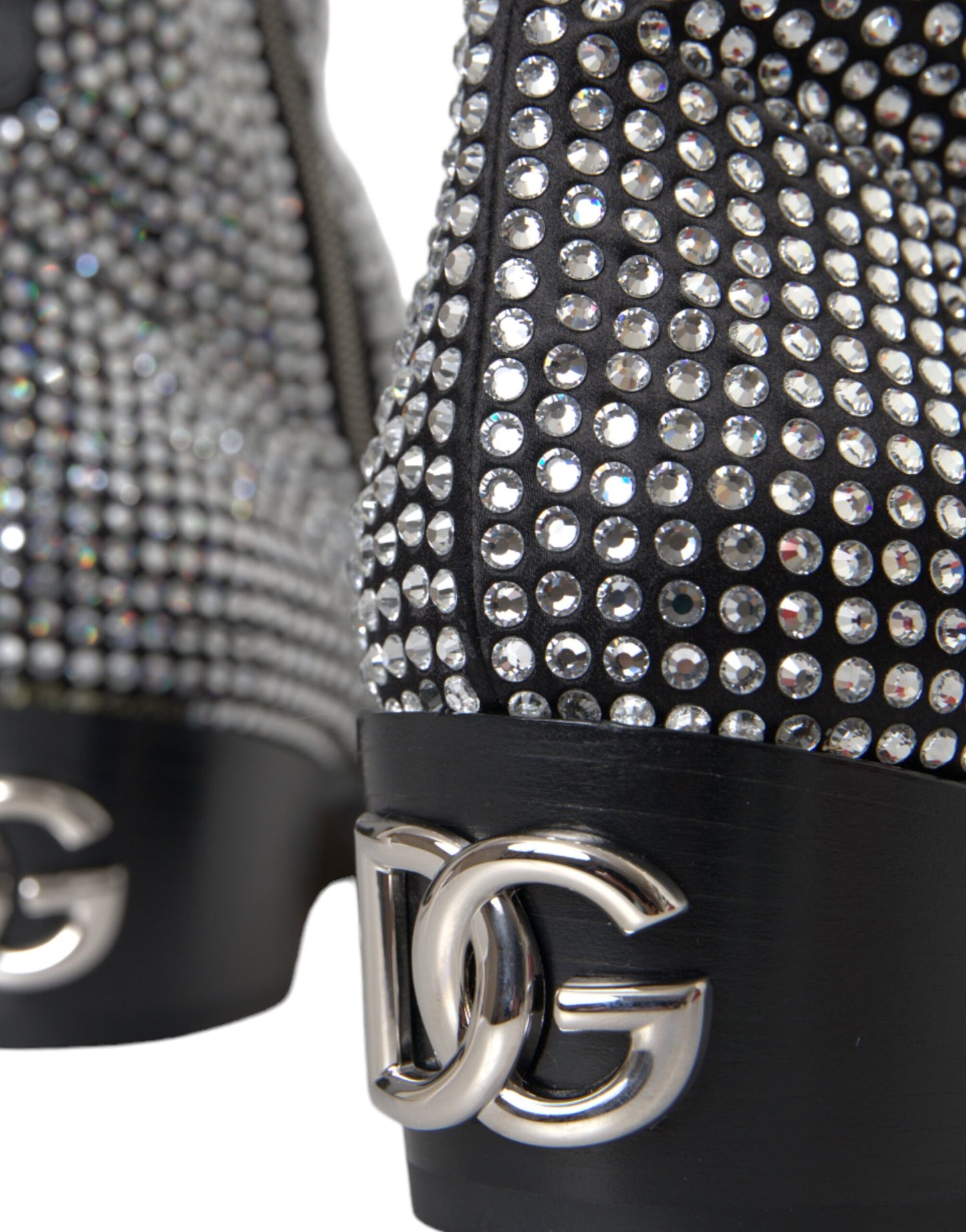 Dolce & Gabbana Schwarz Strass Kristall Chelsea Stiefel Schuhe