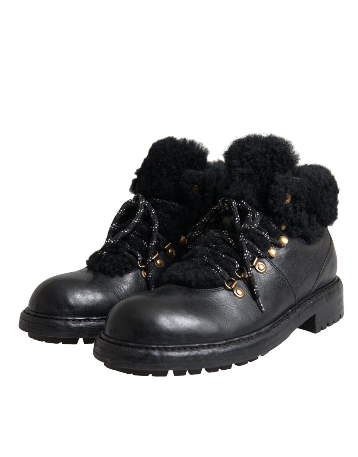 Dolce & Gabbana Schwarz Leder Bernini Shearling Stiefel Schuhe