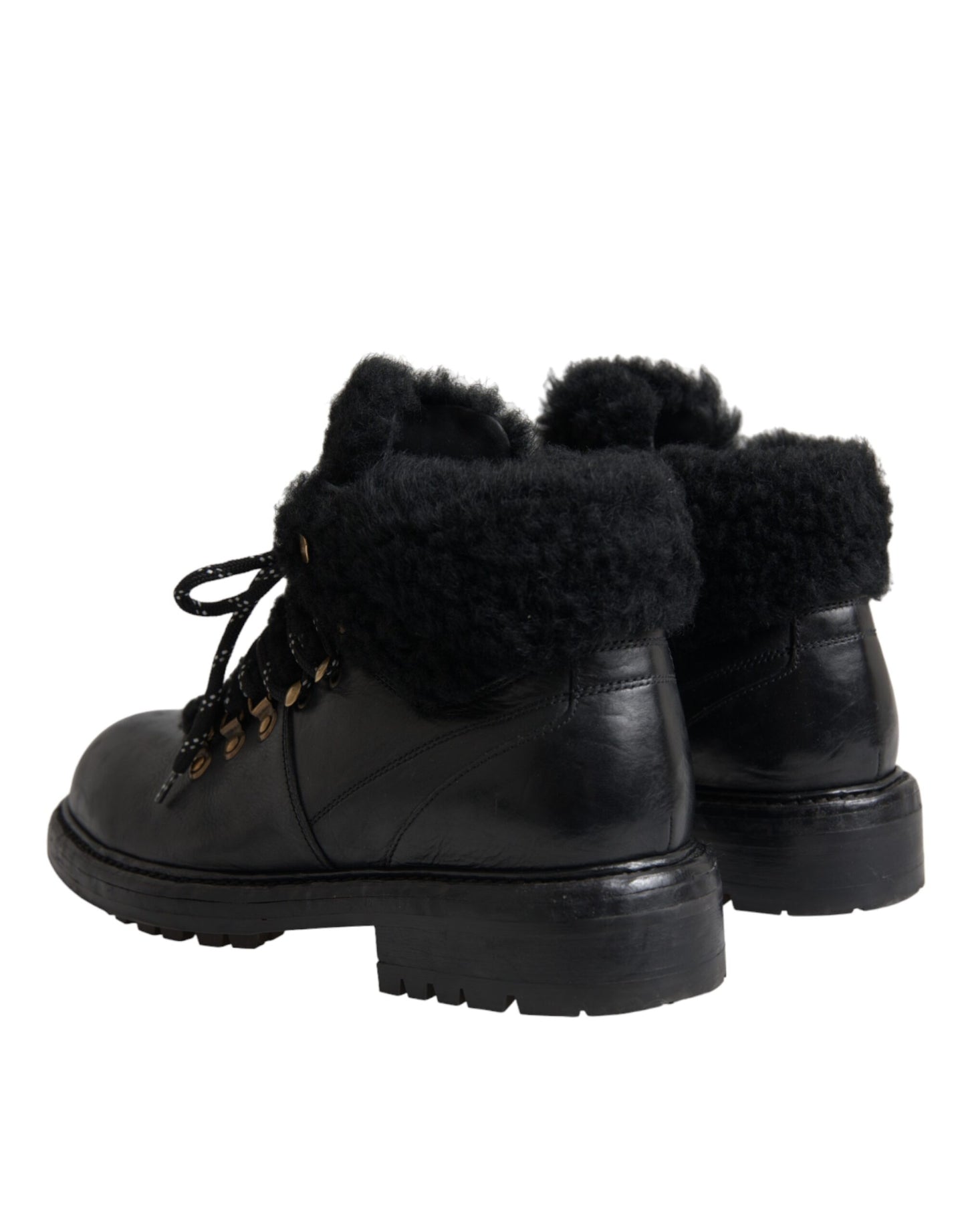 Dolce & Gabbana Schwarz Leder Bernini Shearling Stiefel Schuhe