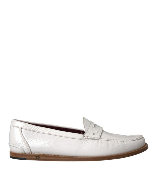 Dolce & Gabbana Weiße Leder Slip On Mokassin Loafers Schuhe