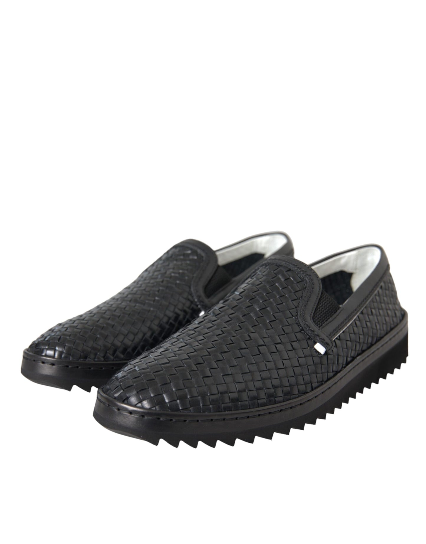 Dolce & Gabbana Schwarz gewebtes Büffelleder Herren Loafers Schuhe