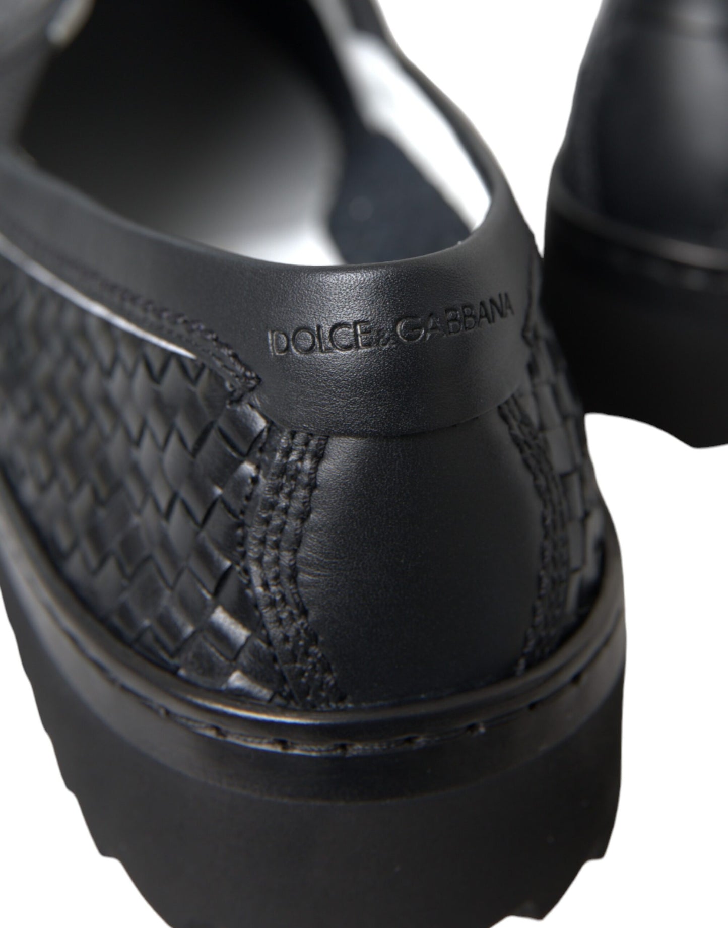 Dolce & Gabbana Schwarz gewebtes Büffelleder Herren Loafers Schuhe