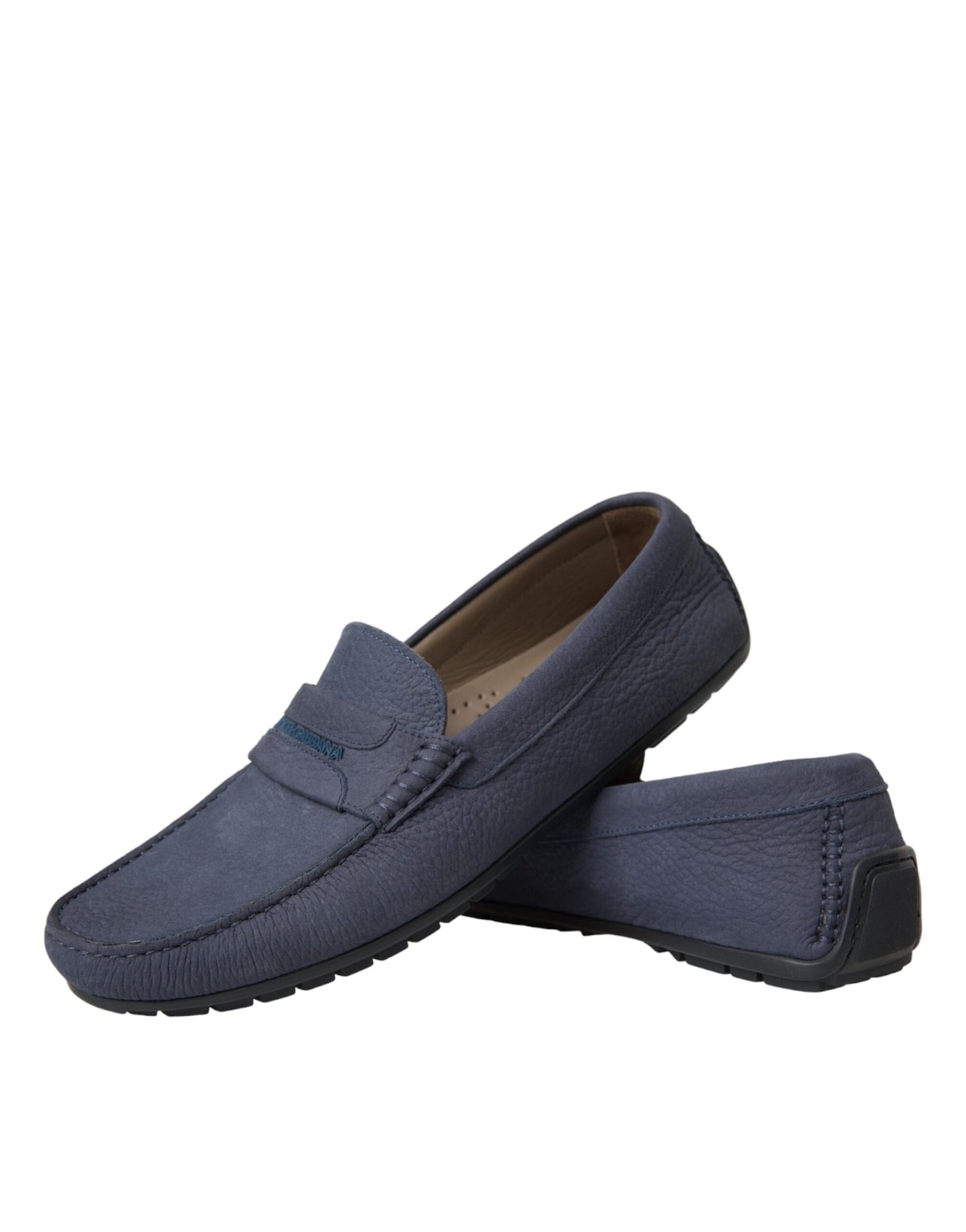 Dolce & Gabbana Blaue Kalbsleder Slip On Mokassin Schuhe