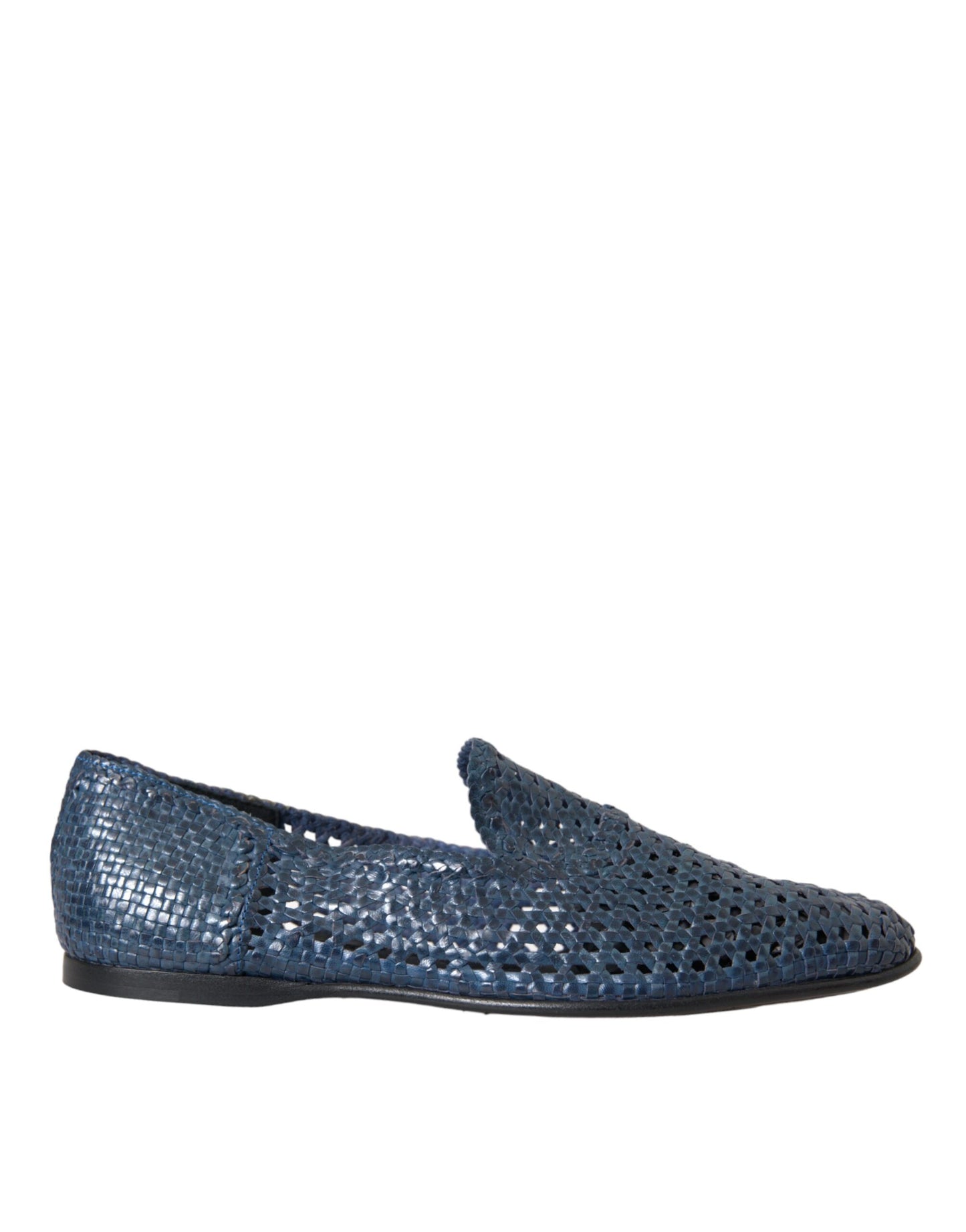 Dolce & Gabbana Blaue gewebte Leder Slipper Männer Schuhe