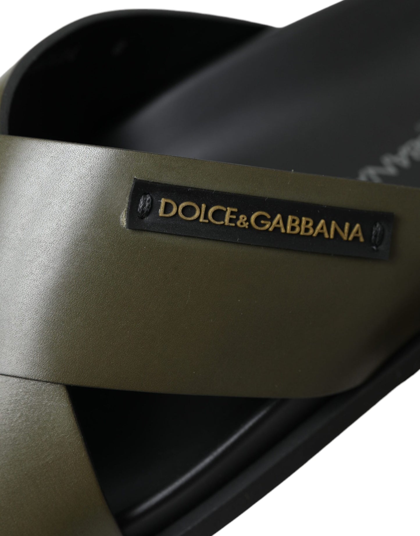 Dolce & Gabbana Grüne Leder Criss-Cross Slide Sandalen Schuhe