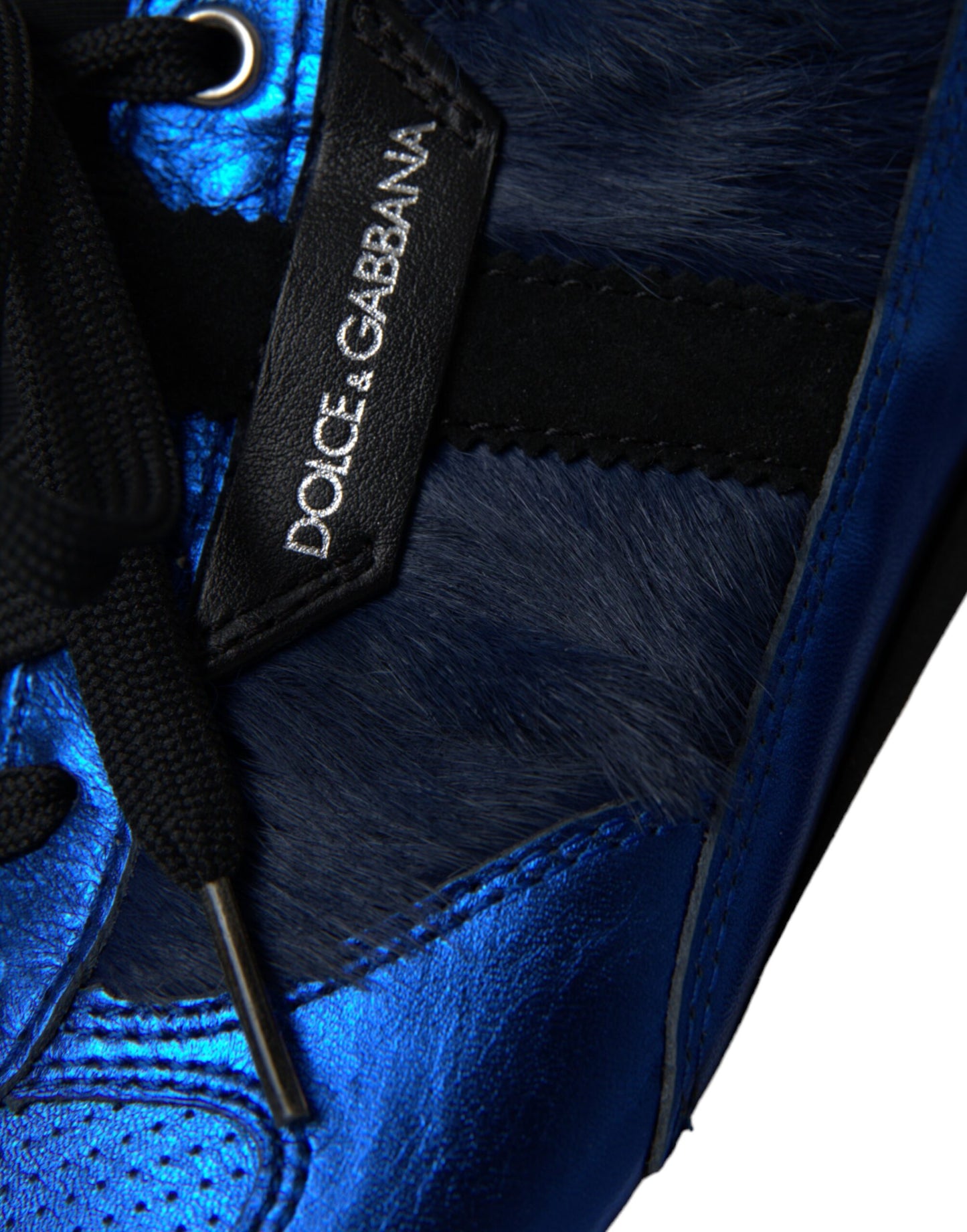 Dolce & Gabbana Blau Schwarz Kalb Haar Leder Turnschuhe Schuhe