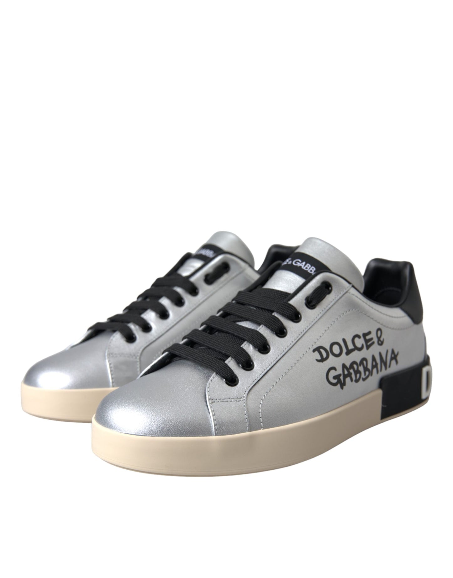 Dolce & Gabbana Silberne Portofino Kalbsleder Sneakers Männer Schuhe