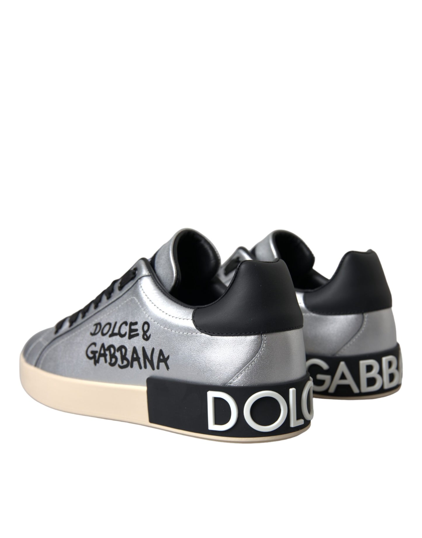 Dolce & Gabbana Silberne Portofino Kalbsleder Sneakers Männer Schuhe