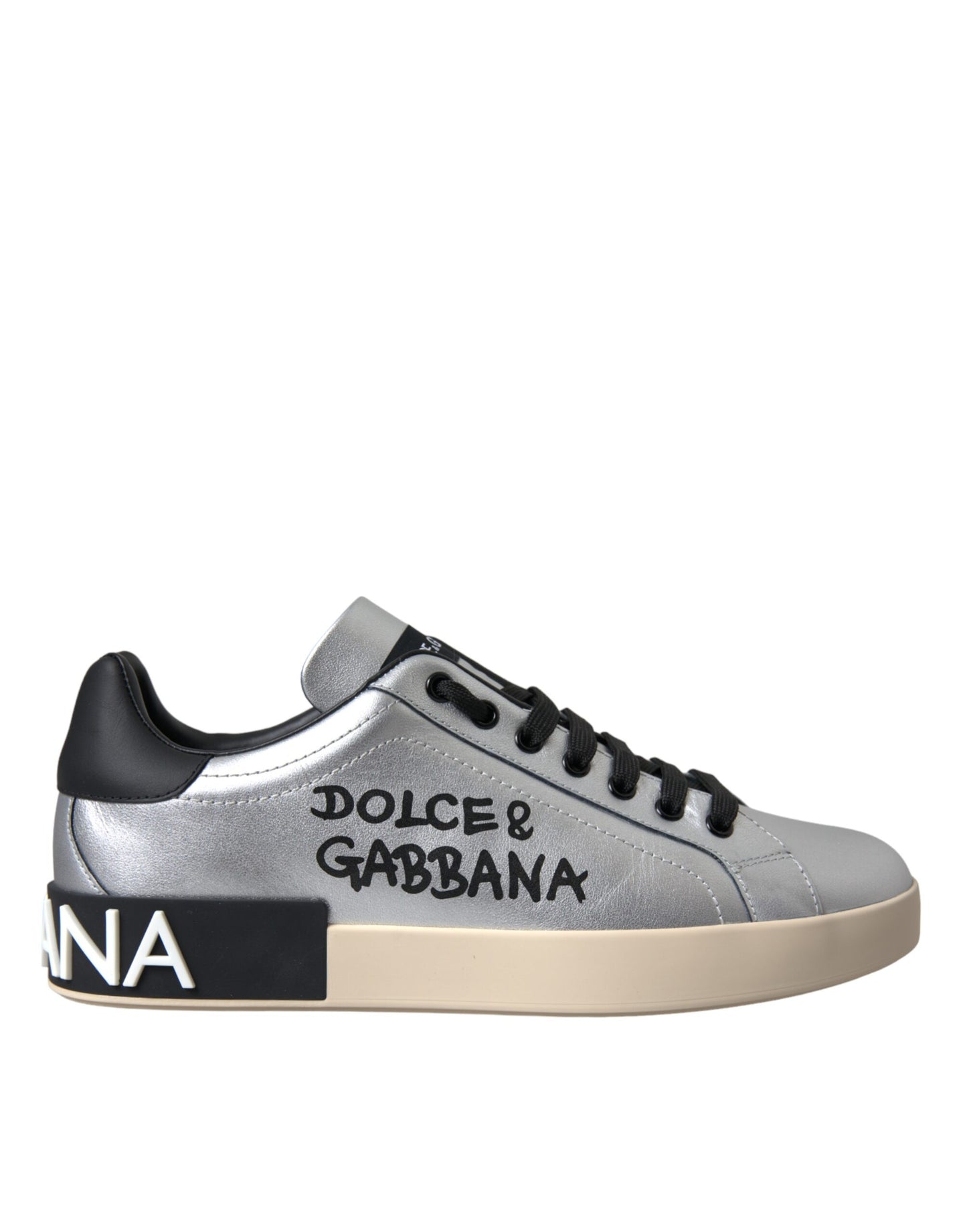 Dolce & Gabbana Silberne Portofino Kalbsleder Sneakers Männer Schuhe