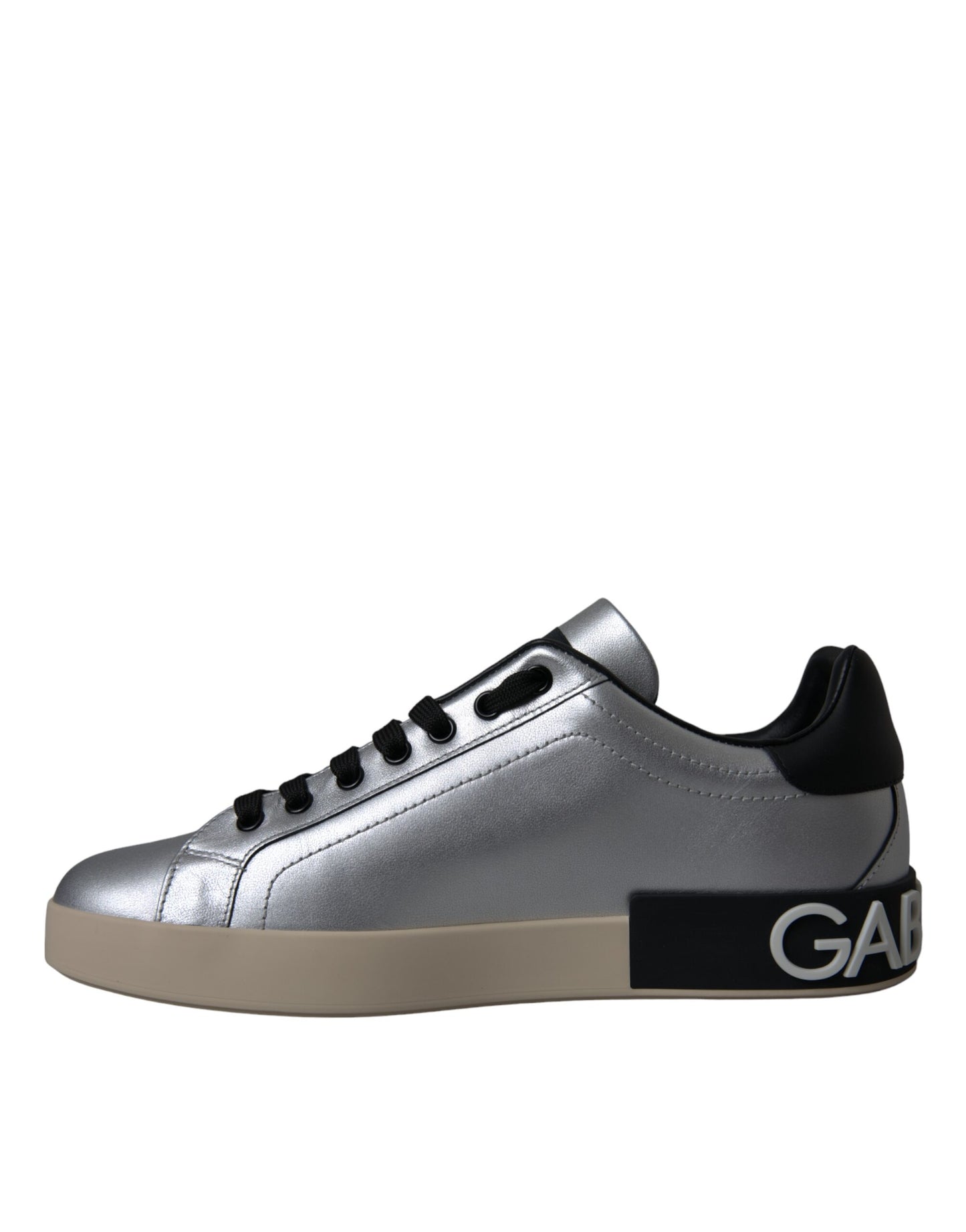 Dolce & Gabbana Silberne Portofino Kalbsleder Sneakers Männer Schuhe