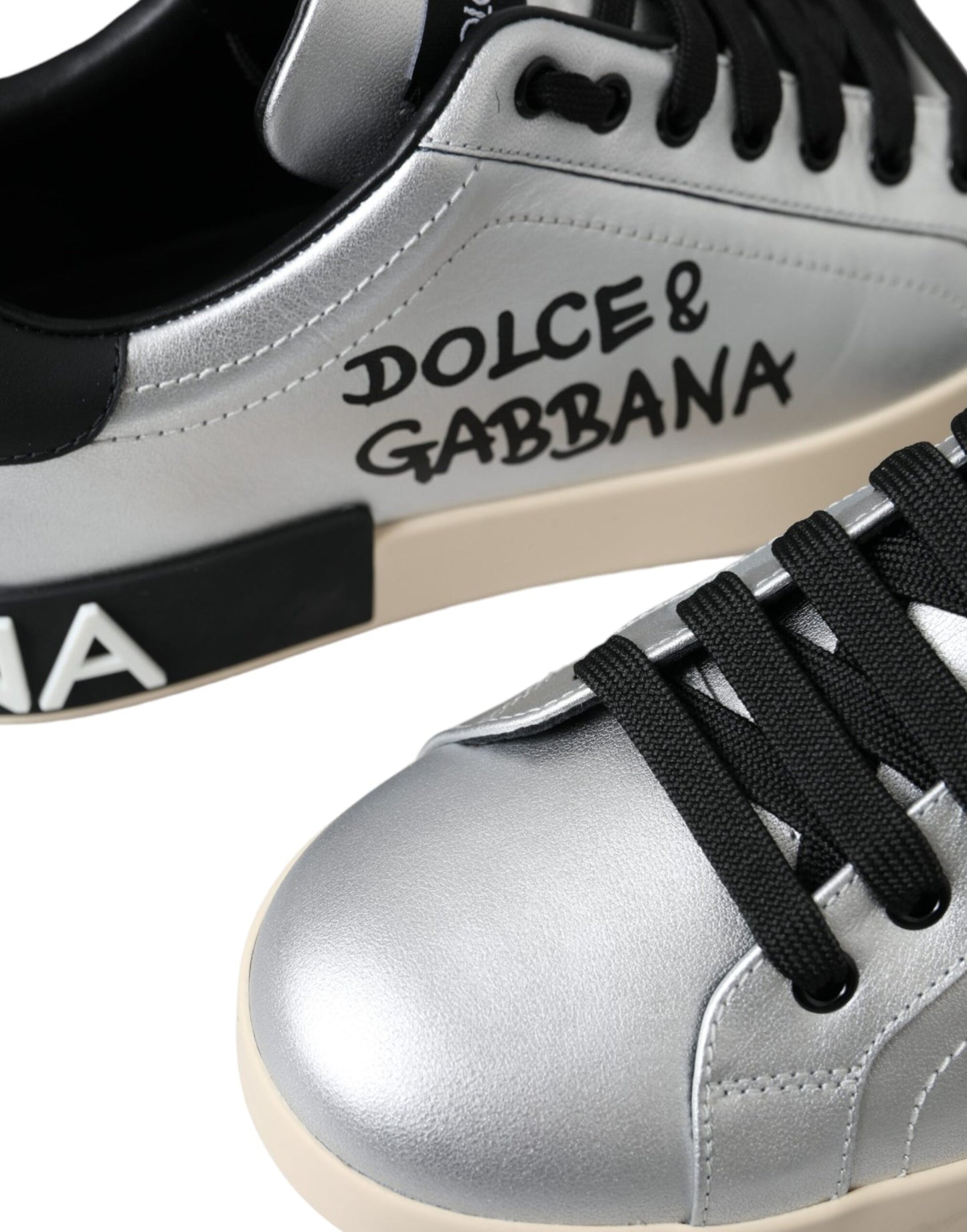 Dolce & Gabbana Silberne Portofino Kalbsleder Sneakers Männer Schuhe