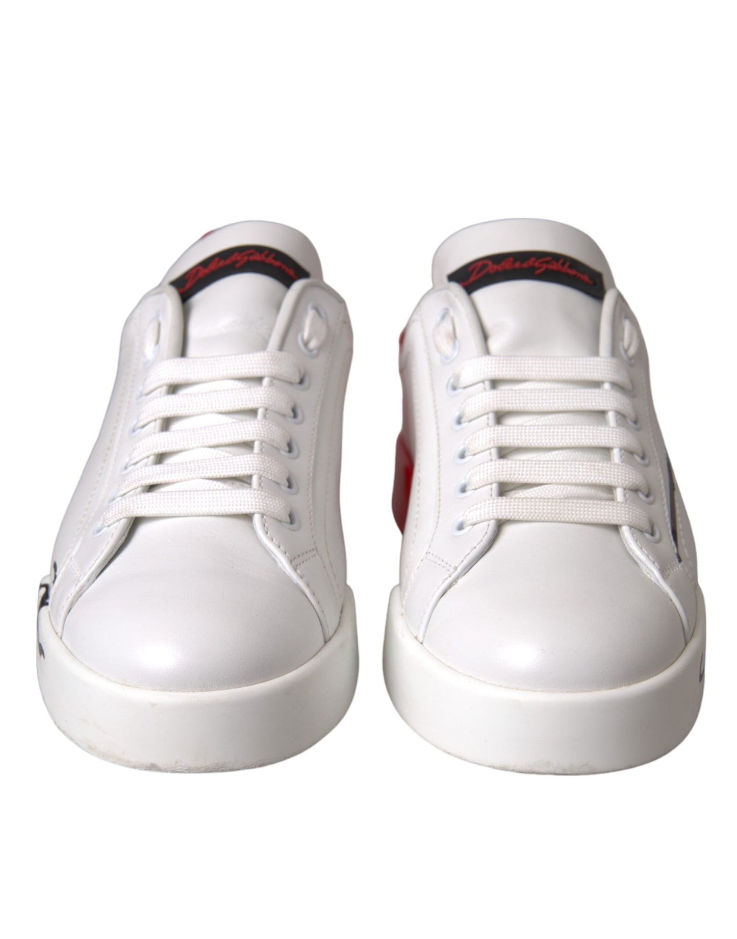 Dolce & Gabbana Weiß Rot Leder Logo Low Top Sneakers Schuhe