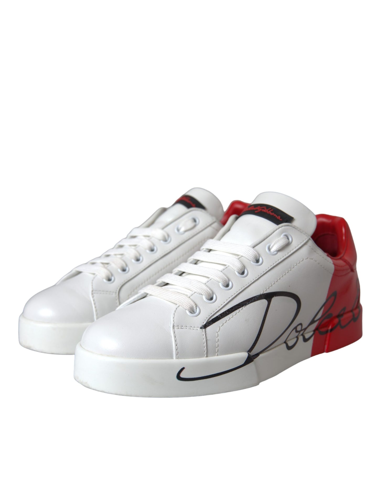 Dolce & Gabbana Weiß Rot Leder Logo Low Top Sneakers Schuhe