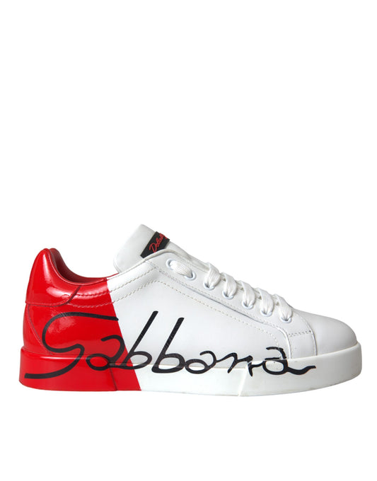 Dolce & Gabbana Weiß Rot Leder Logo Low Top Sneakers Schuhe