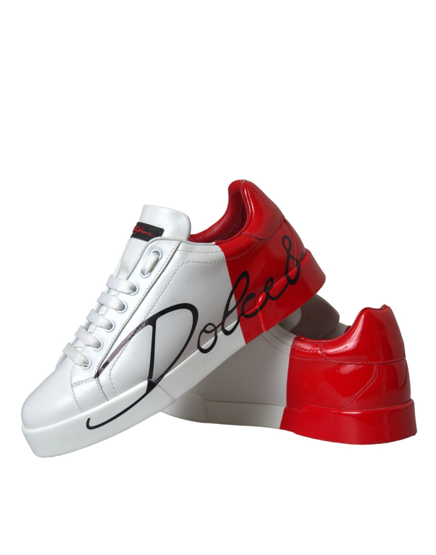 Dolce & Gabbana Weiß Rot Leder Logo Low Top Sneakers Schuhe