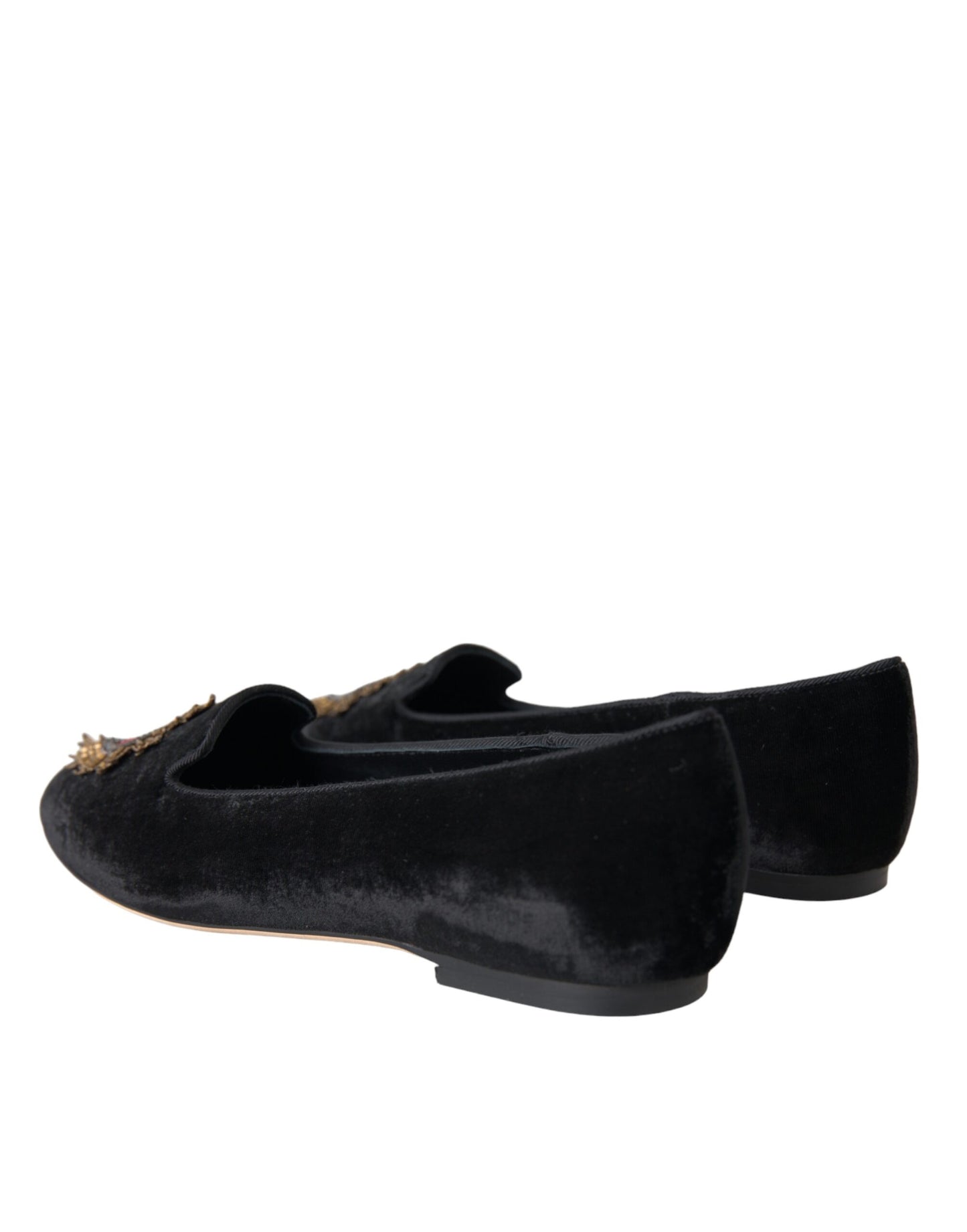 Dolce & Gabbana Schwarzer Samt DG Heart Loafers Flats Schuhe