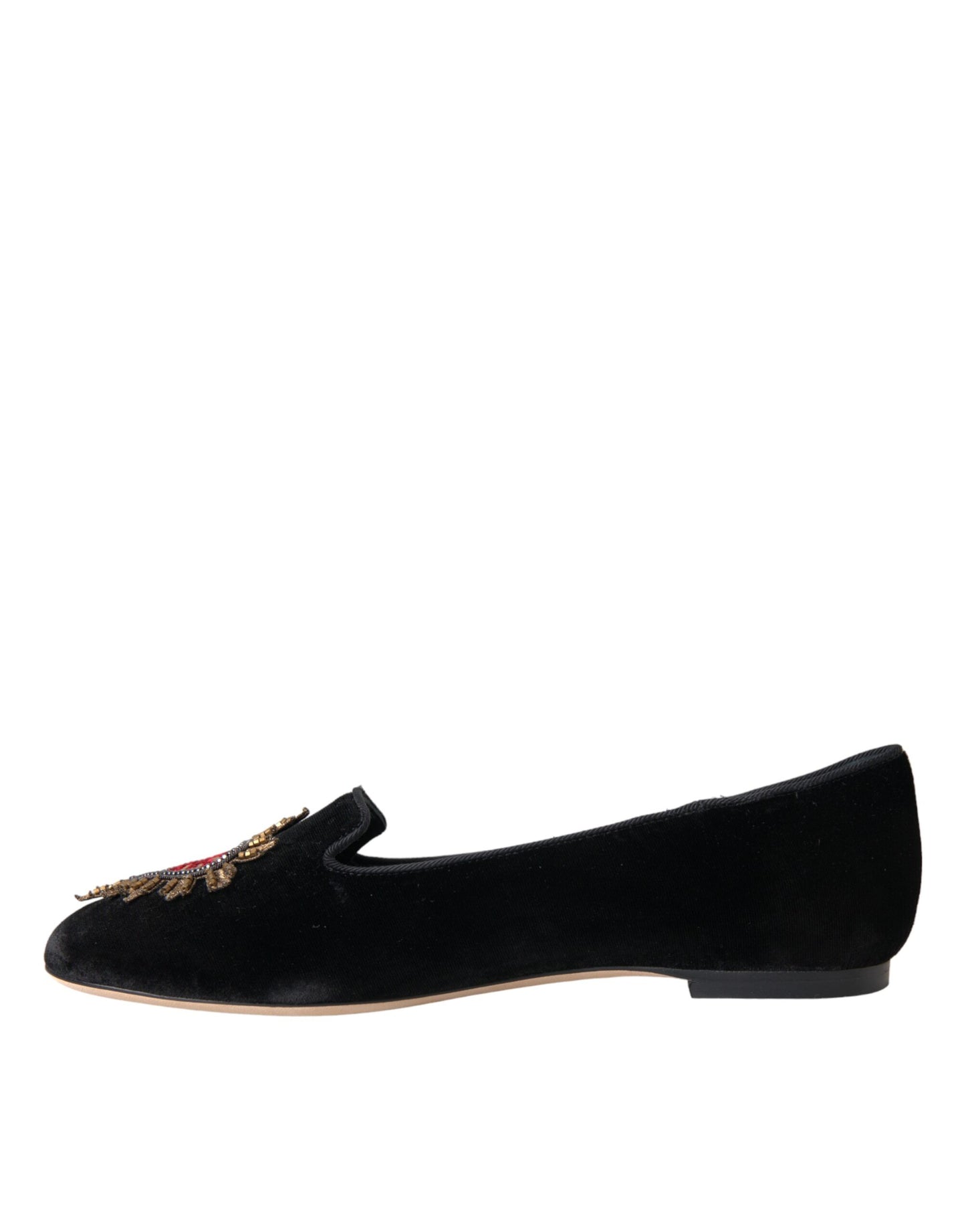 Dolce & Gabbana Schwarzer Samt DG Heart Loafers Flats Schuhe