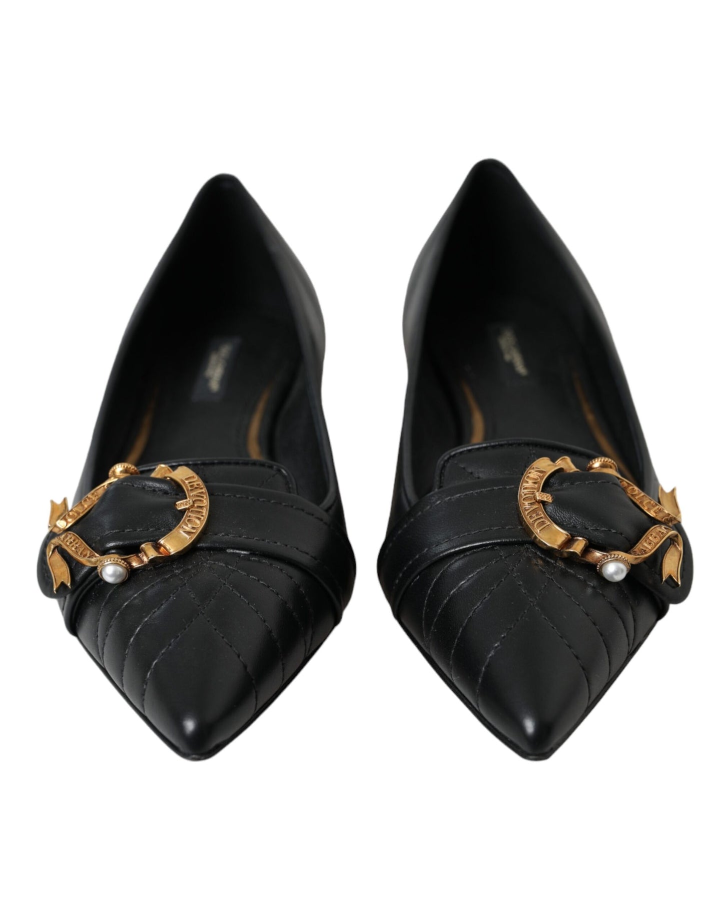 Dolce & Gabbana Schwarz Devotion Leder Spitze Flats Schuhe