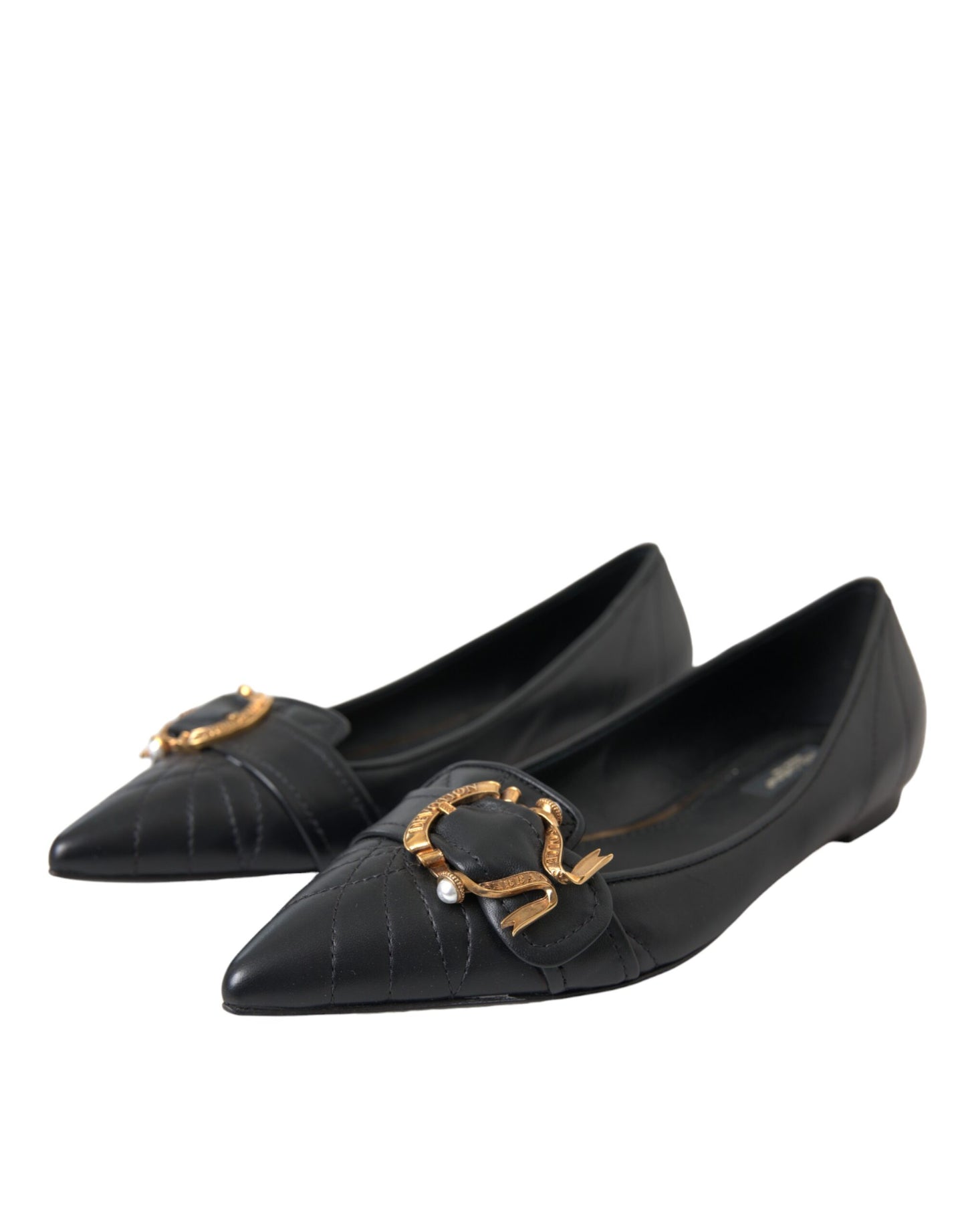 Dolce & Gabbana Schwarz Devotion Leder Spitze Flats Schuhe