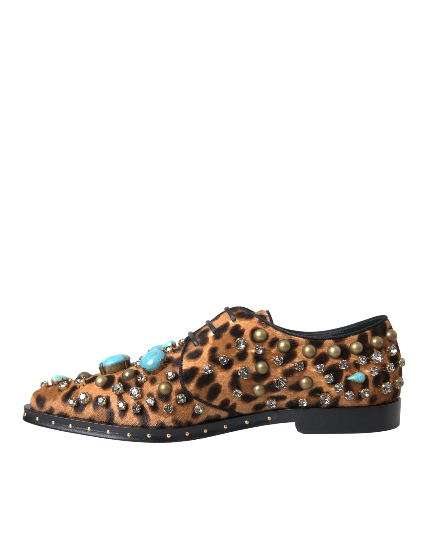 Dolce & Gabbana Braune Leopardenhaar-Kristallkleider Broque-Schuhe