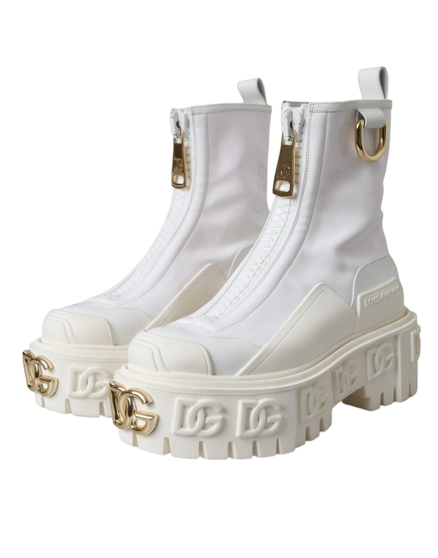 Dolce & Gabbana Weiße Leder Gummistiefel Logo Schuhe