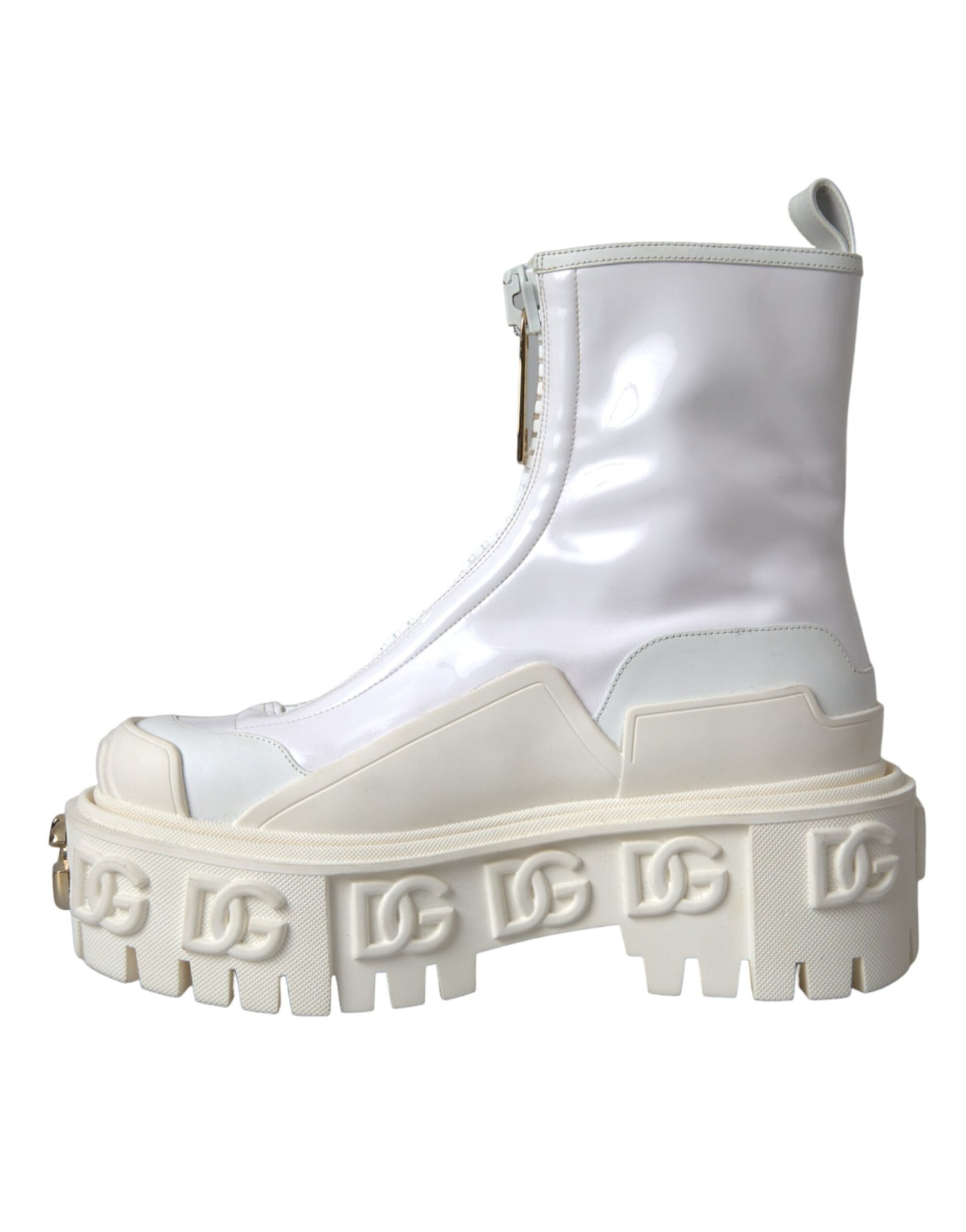 Dolce & Gabbana Weiße Leder Gummistiefel Logo Schuhe