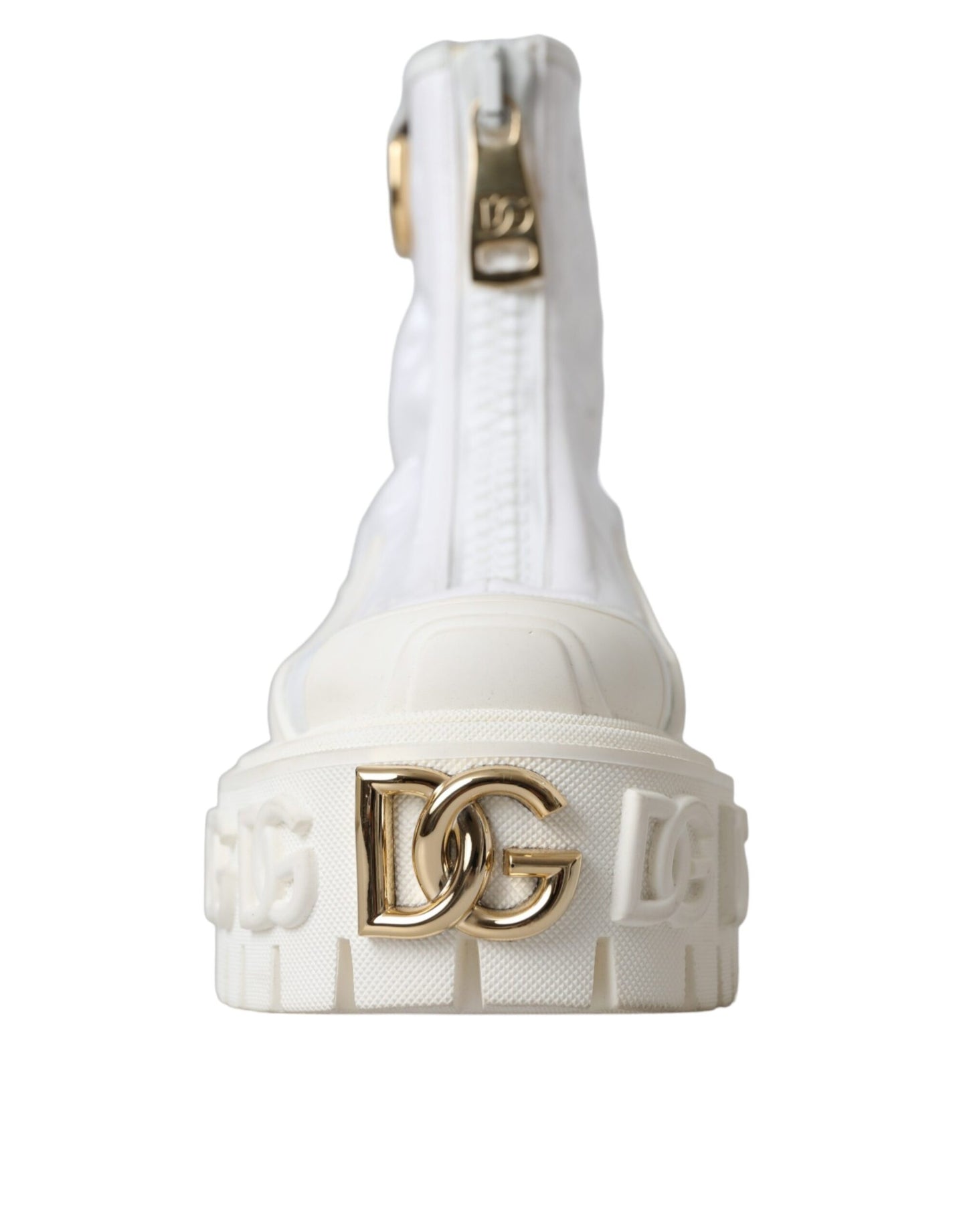 Dolce & Gabbana Weiße Leder Gummistiefel Logo Schuhe