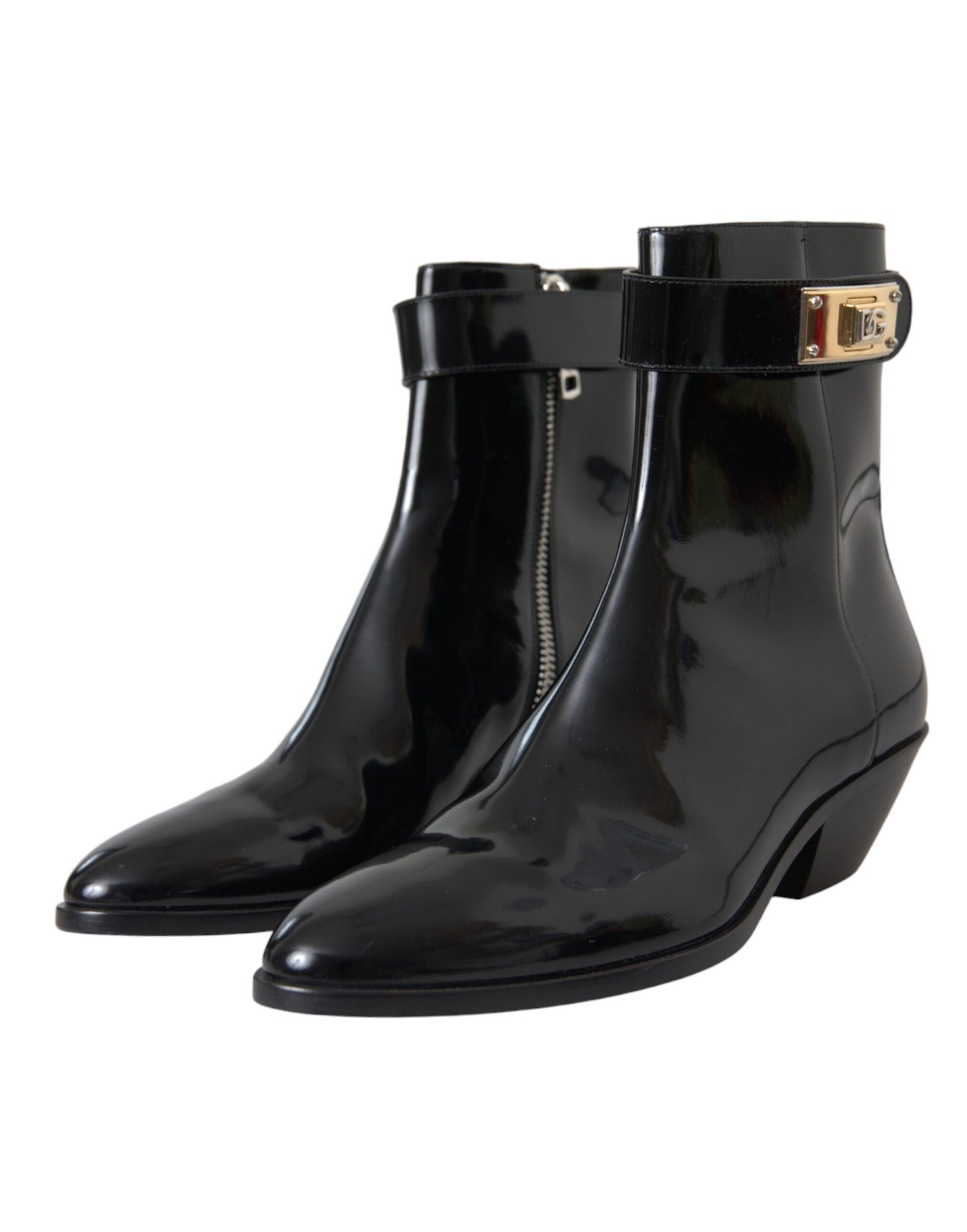 Dolce & Gabbana Schwarze Lederstiefel mit Logo-Applikation Schuhe