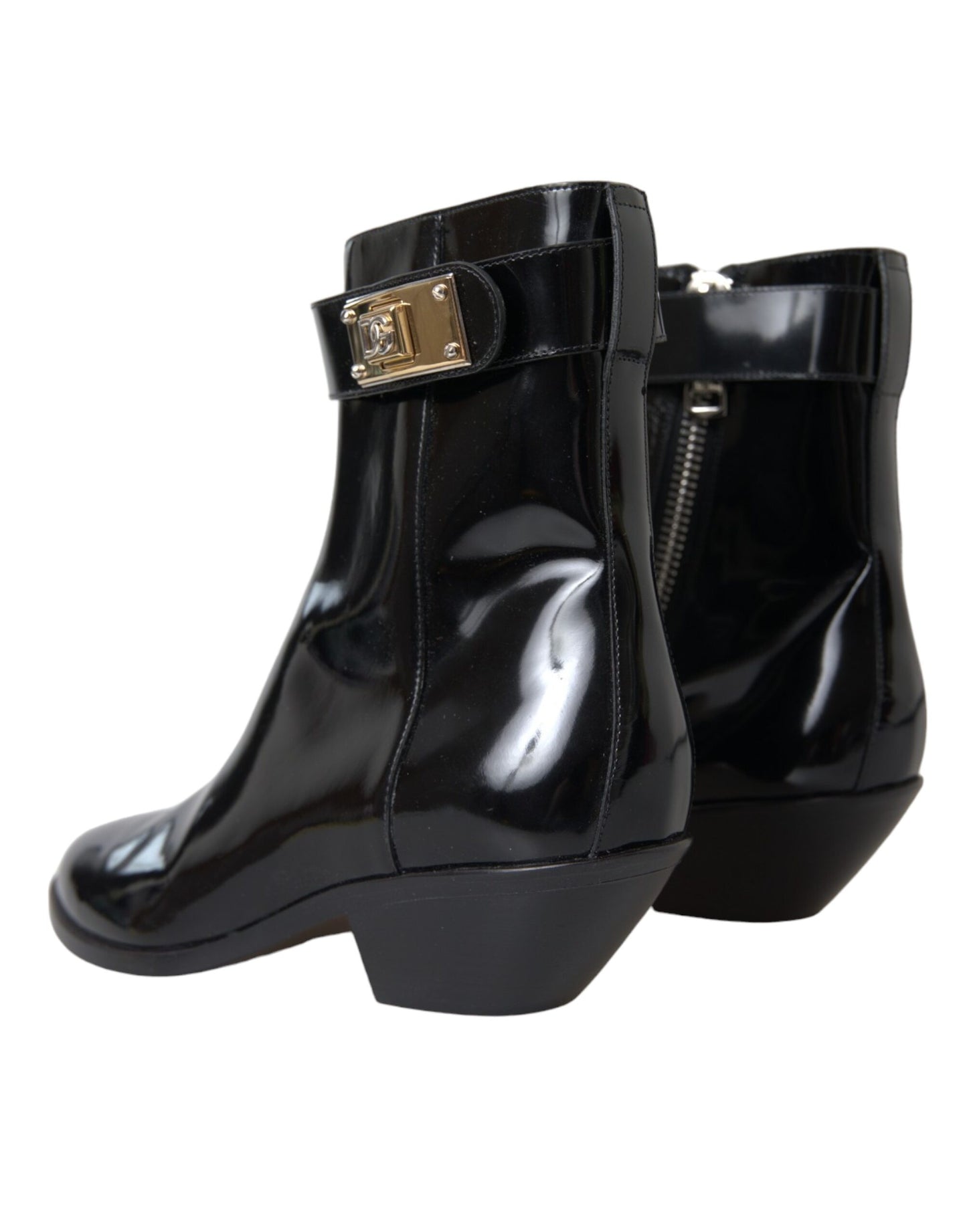 Dolce & Gabbana Schwarze Lederstiefel mit Logo-Applikation Schuhe