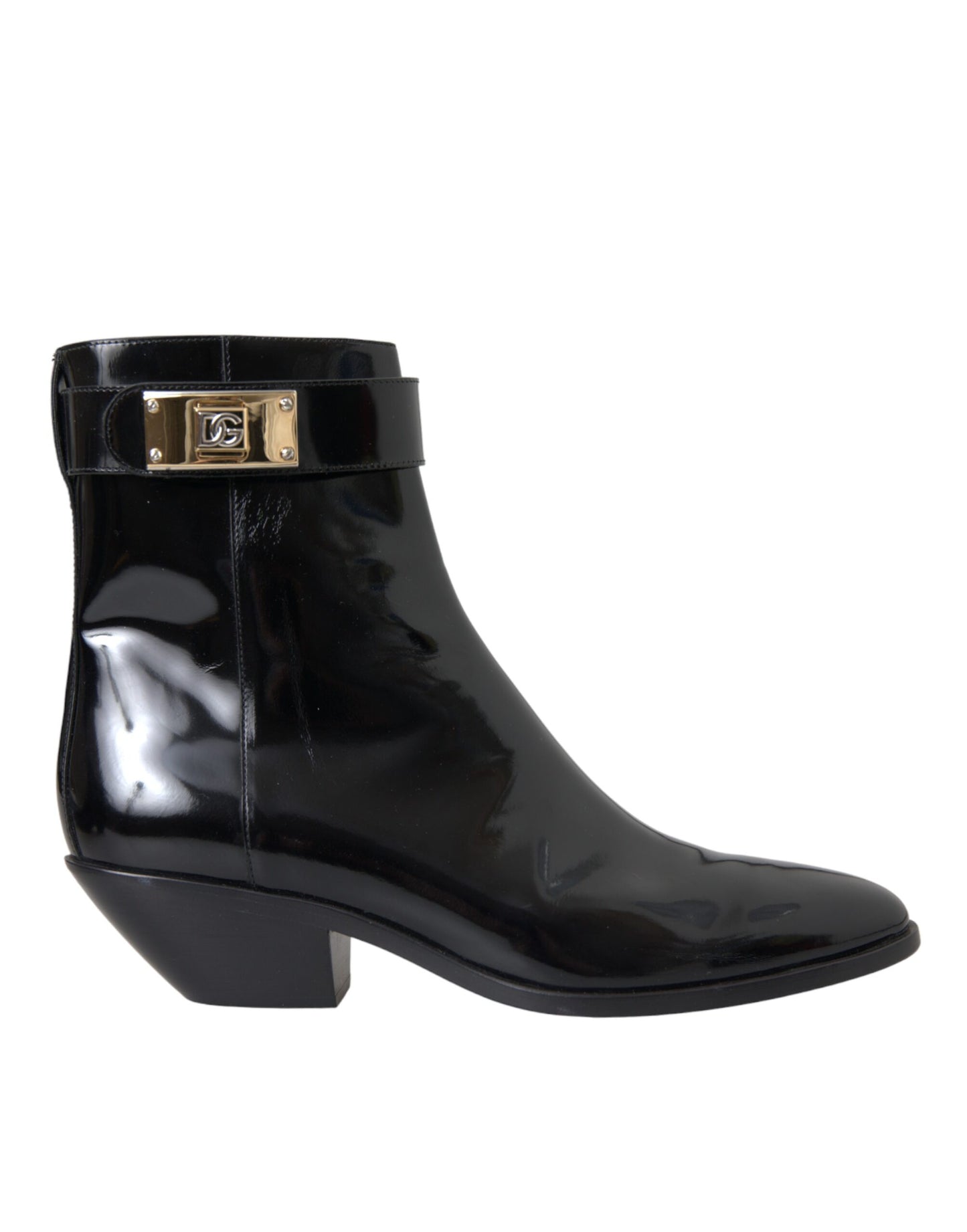 Dolce & Gabbana Schwarze Lederstiefel mit Logo-Applikation Schuhe