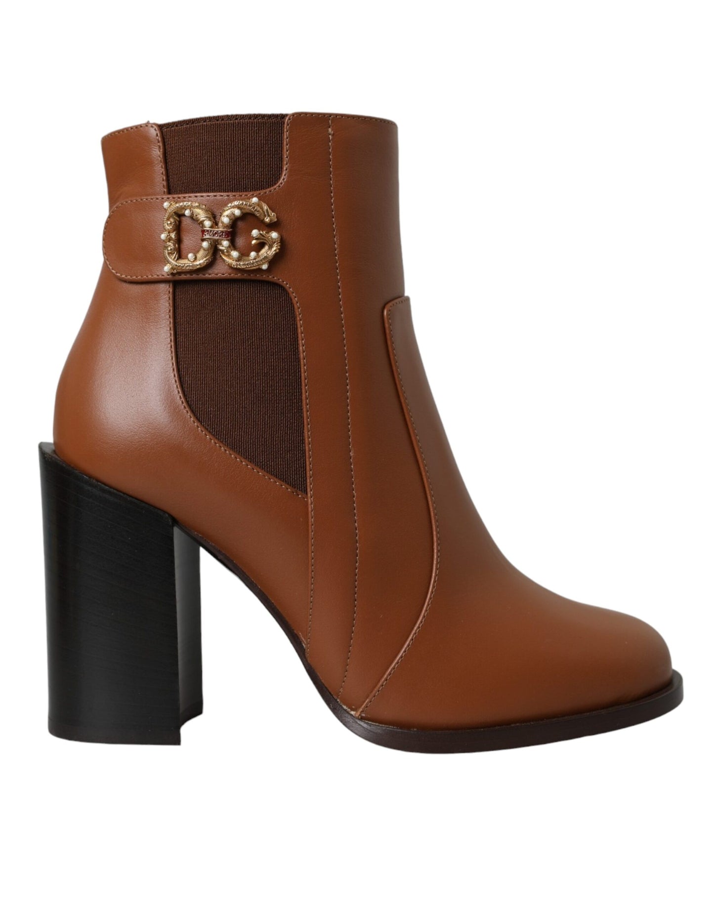 Dolce & Gabbana Braunes Leder AMORE Heels Stiefeletten Schuhe