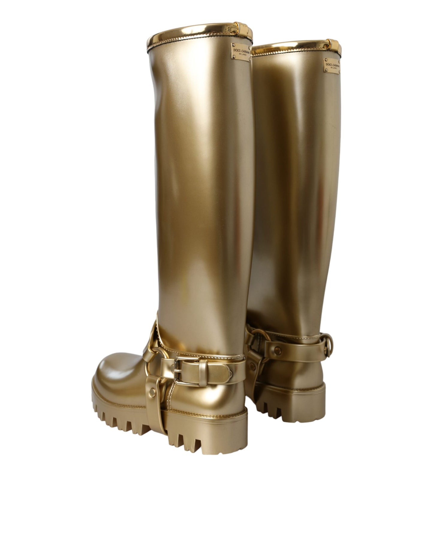 Dolce & Gabbana Metallic Gold Gummi PVC Regen Stiefel Schuhe