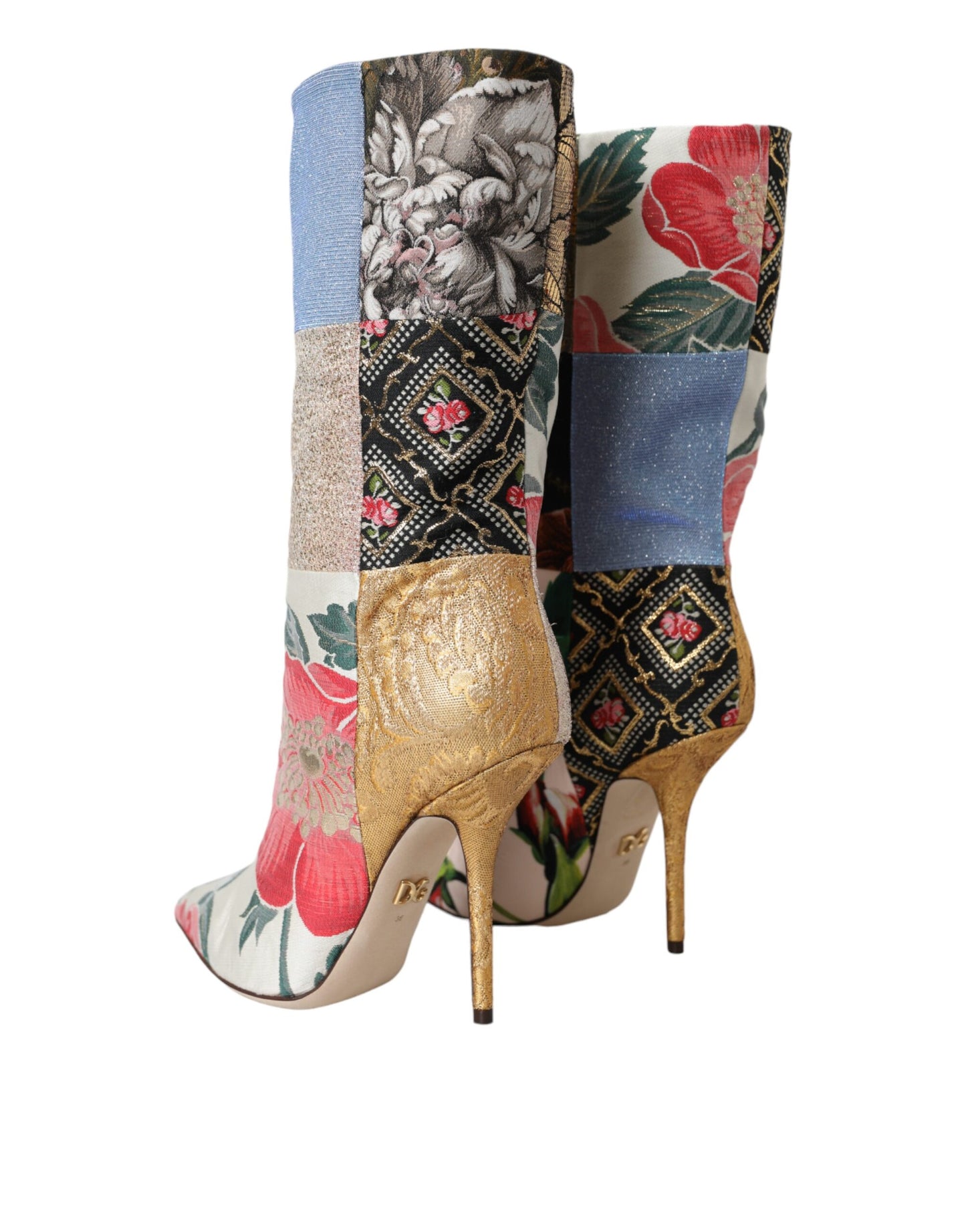 Dolce & Gabbana Multicolor Patchwork Print Absatzstiefel Schuhe