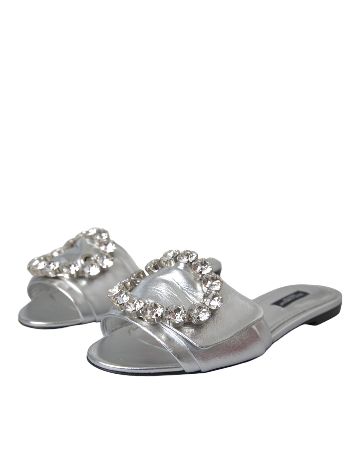 Dolce & Gabbana Silber Kristall Leder Flats Sandalen Schuhe